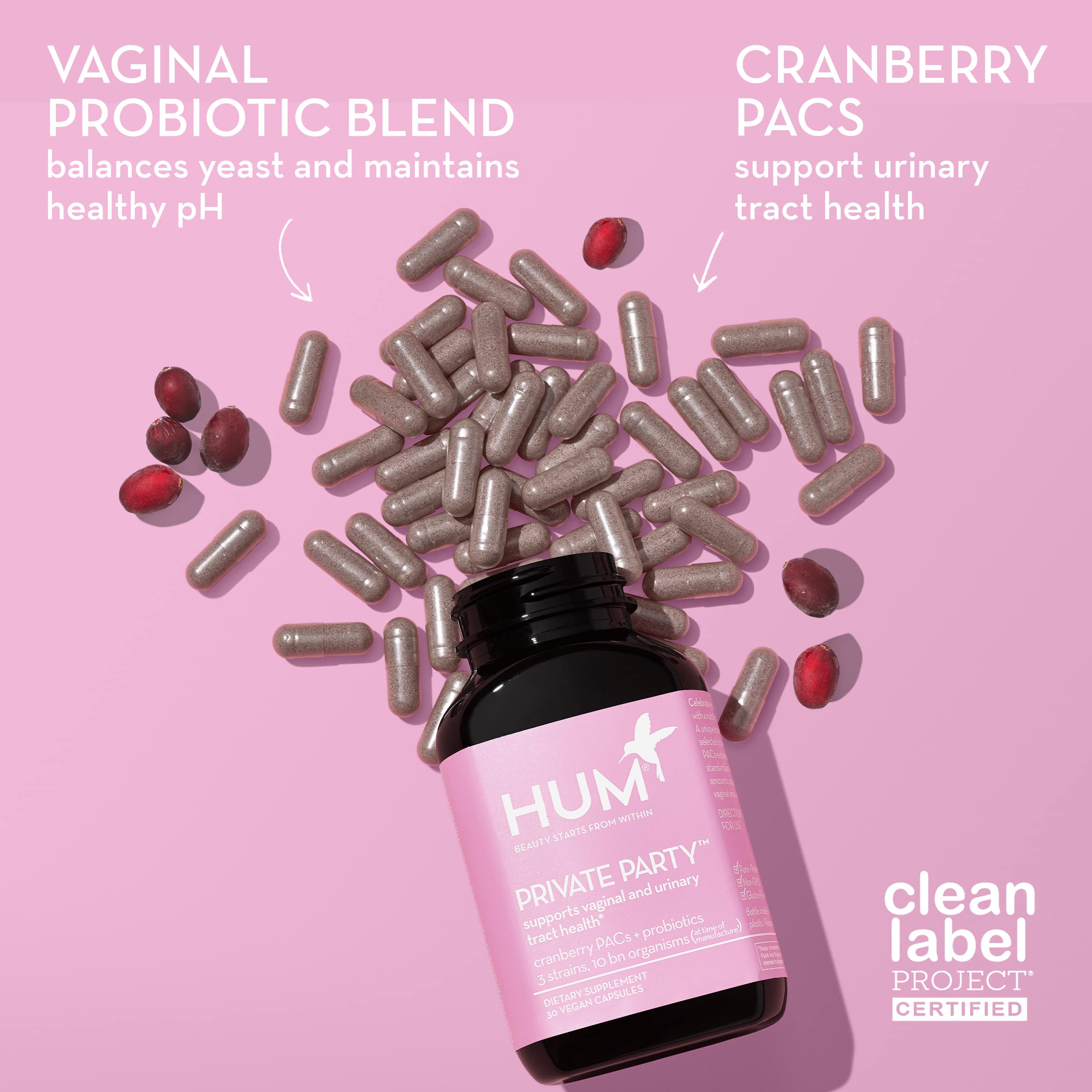 HUM Private Party Vaginal Probiotics for Women, pH Balance and Urinary Tract Support Vaginal Probiotic Supplement with Cranberry & Lactobacillus Blend, Women's Health Cranberry Pills, 90 Capsules HUMBuy Supplements Australia