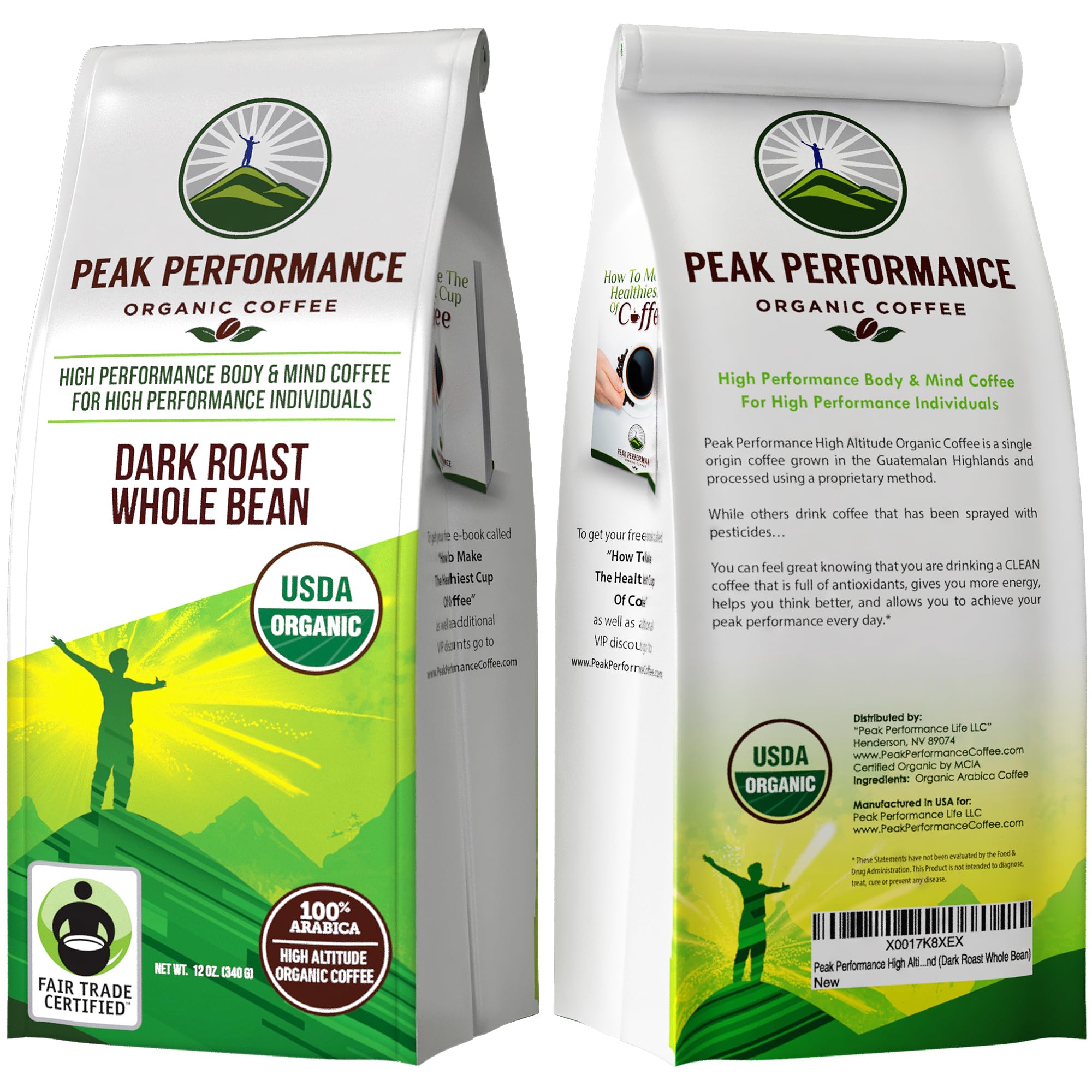 Peak Performance High Altitude Organic Coffee - Fair Trade, Low Acid, Non GMO, and Beans Full of Antioxidants - Dark Roast Smooth Tasting USDA Certified Organic Whole Bean Coffee Bag 12 oz Peak PerformanceBuy Supplements Australia