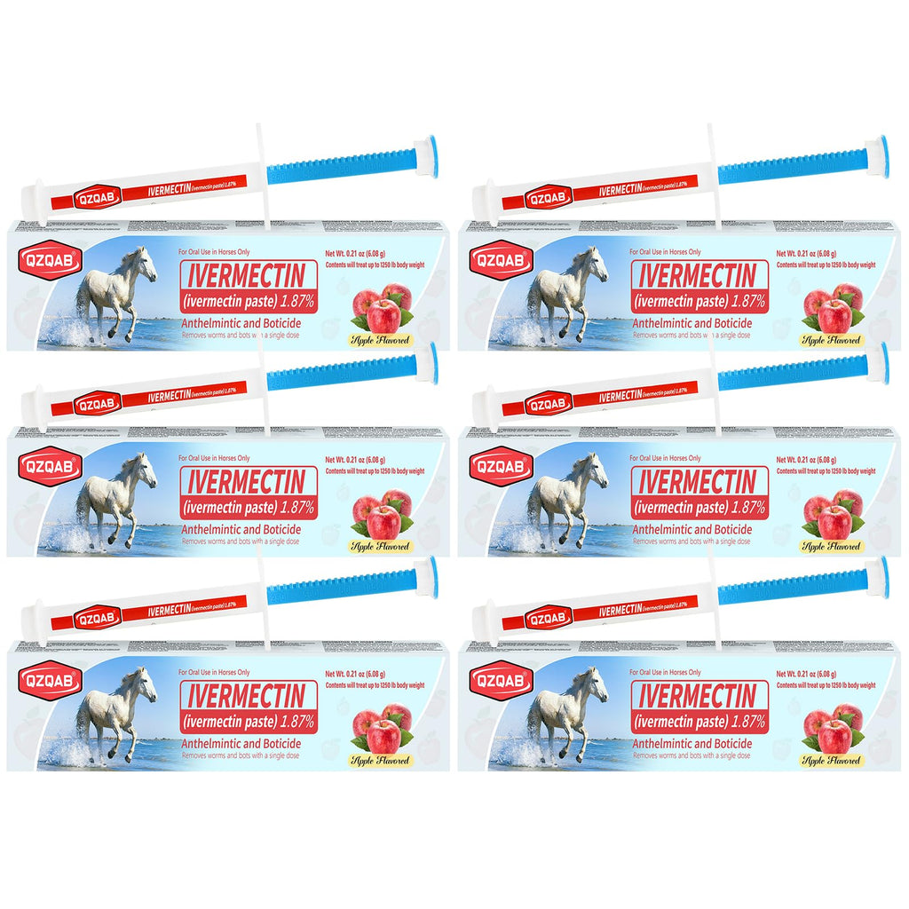Multiple boxes of Ivermectin paste for horses on a white background