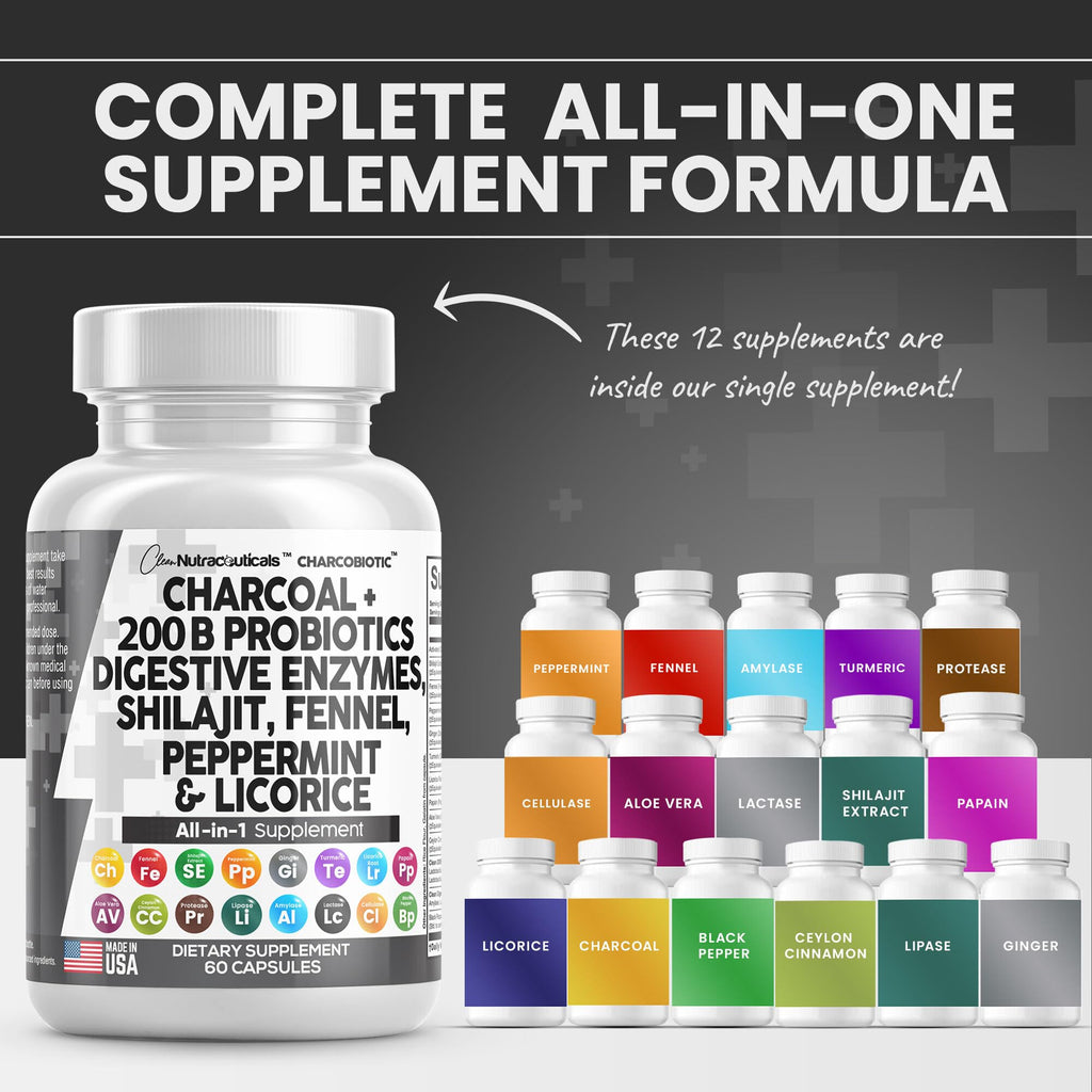 Clean Nutra Activated Charcoal Capsules 1000mg Shilajit 5000mg Pills