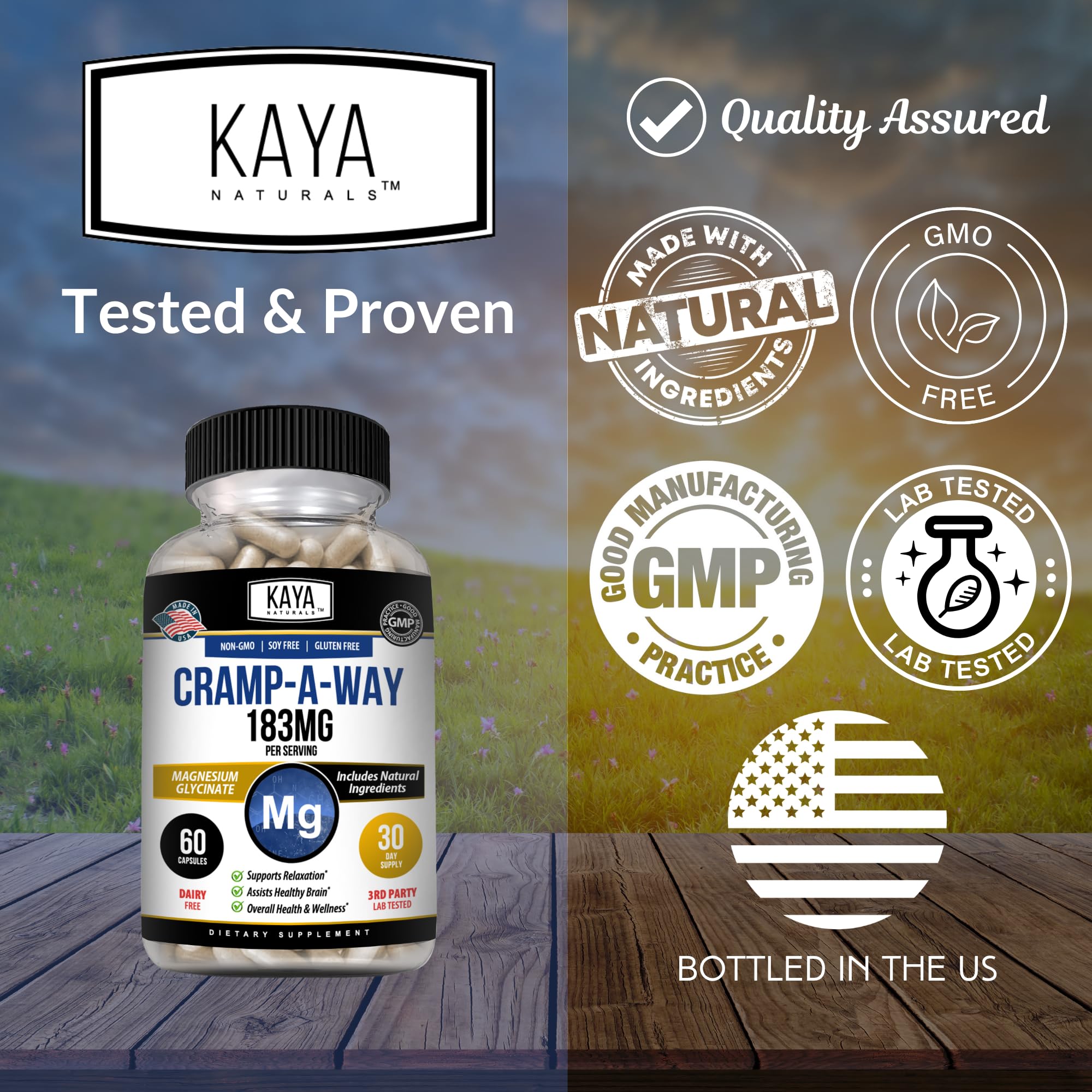 Kaya Naturals Cramp-A-Way Magnesium Glycinate 183mg (60 Count (Pack of 1) Kaya NaturalsBuy Supplements Australia
