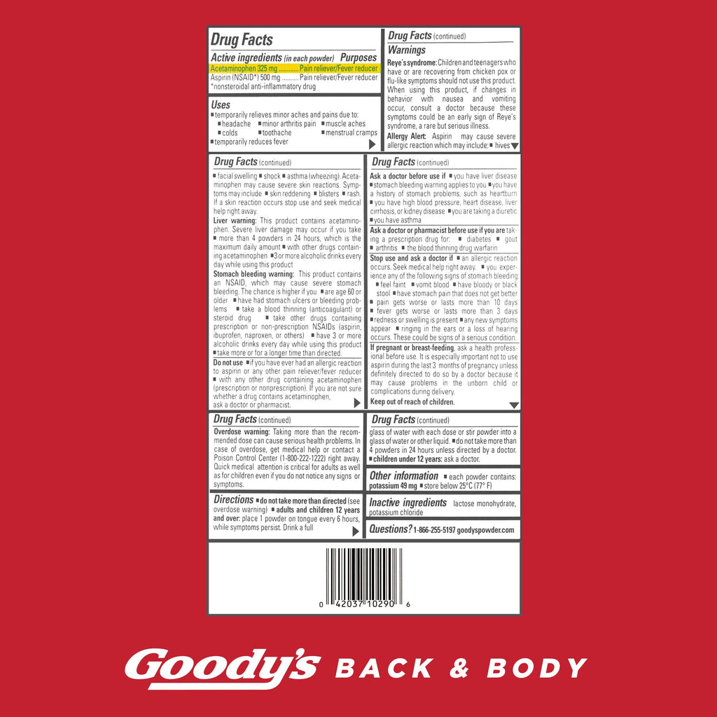 Goody's Body Ache & Back Pain Relief Powder, Dual Action with Acetaminophen & Aspirin, Caffeine-Free, 6 Count, Pack of 12 Goody'sBuy Supplements Australia