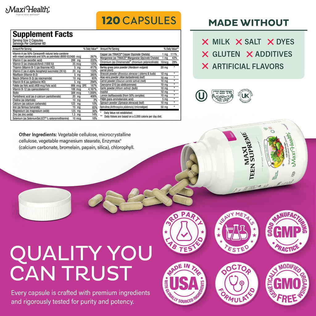 Teen Vitamins for Girls 12-17 - Teen Multivitamin D3, Iron, Calcium, Biotin, Zinc, Digestive Enzymes – Teenager Girl Multi Vitamins Maxi HealthBuy Supplements Australia