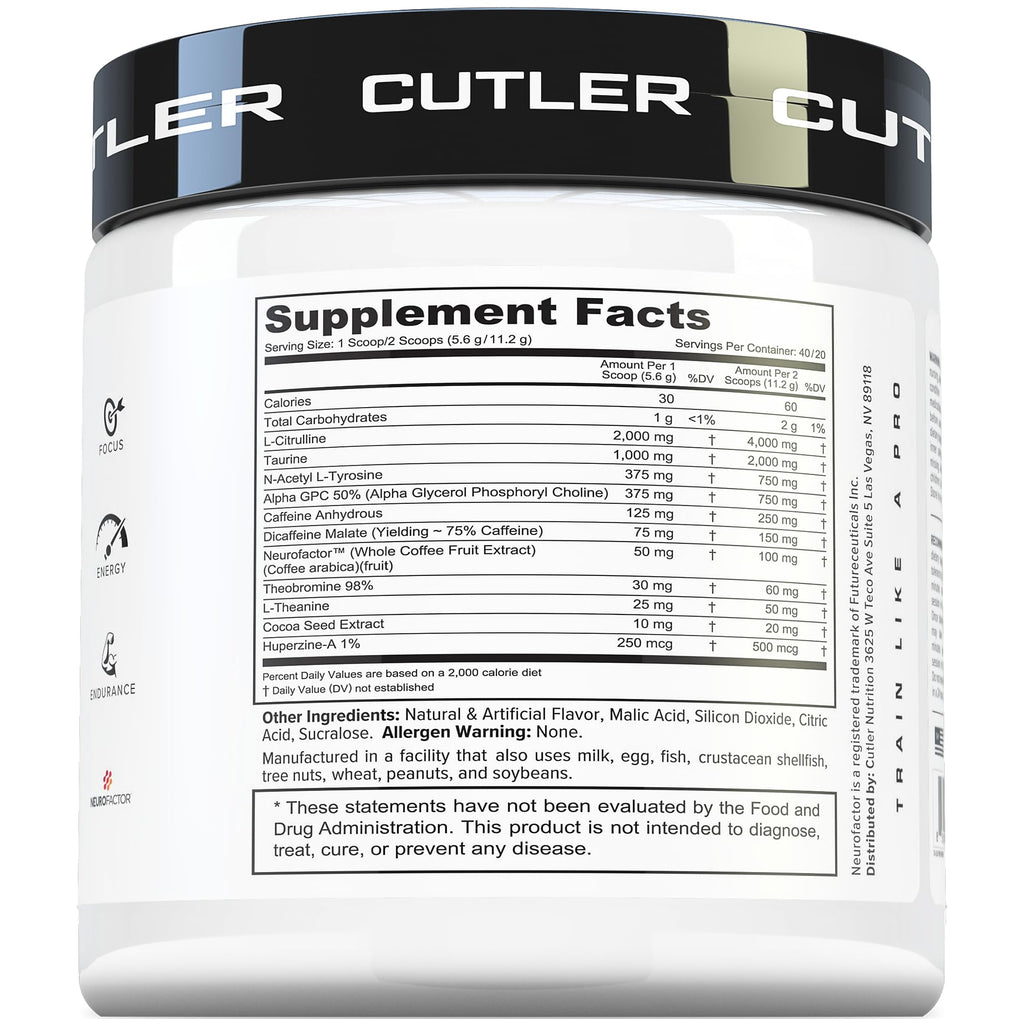Prevail Pre Workout Powder with Nootropics: Pre Workout for Men and Women, Cutting Edge Energy and Focus Supplement with L Citrulline, Alpha GPC, L Tyrosine, Neurofactor | Peach Mango, 40 Servings Cutler NutritionBuy Supplements Australia