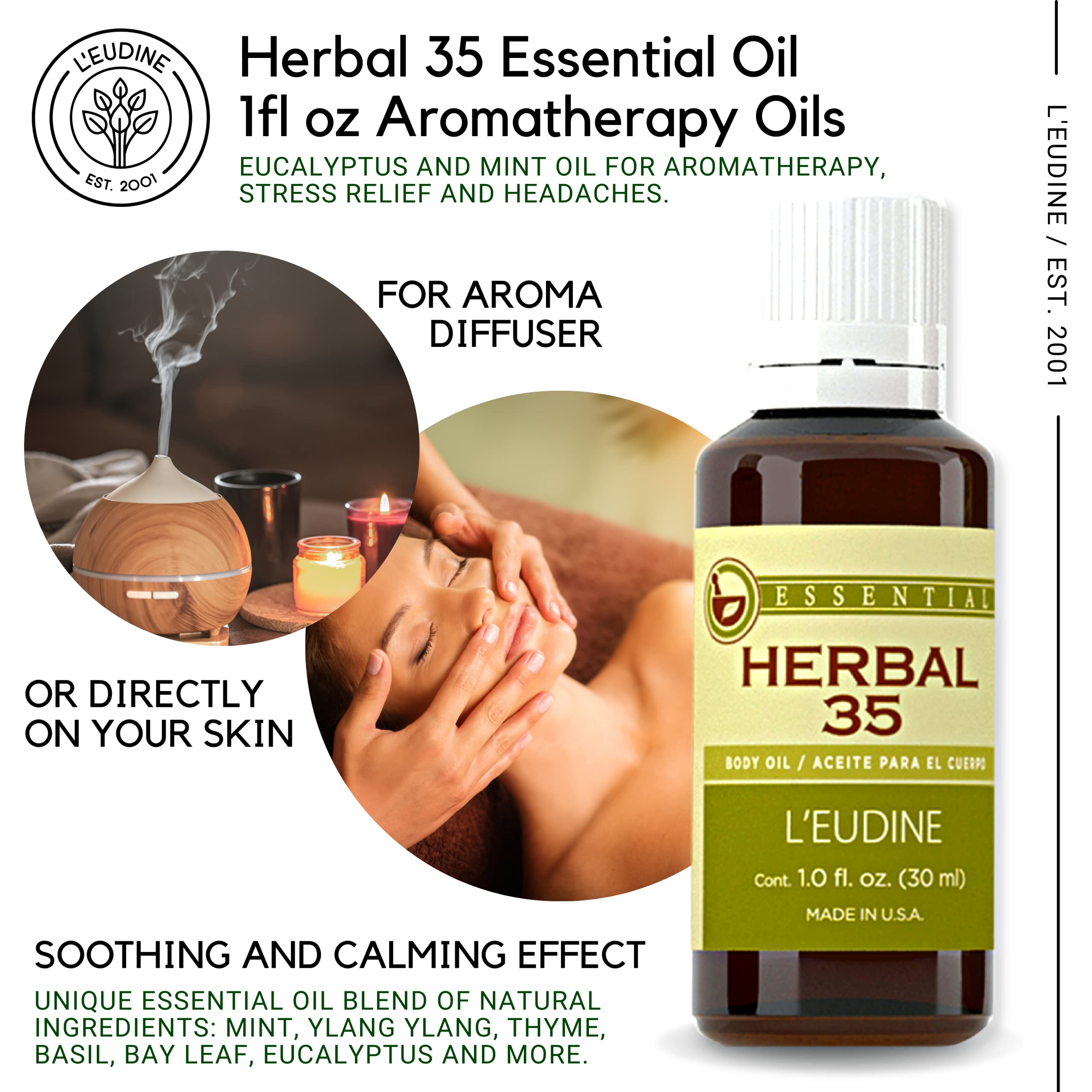 L'eudine Herbal 35 Essential Oil, Soothing and Calming Eucalyptus Essential Oil, Powerful Blend L'eudineBuy Supplements Australia