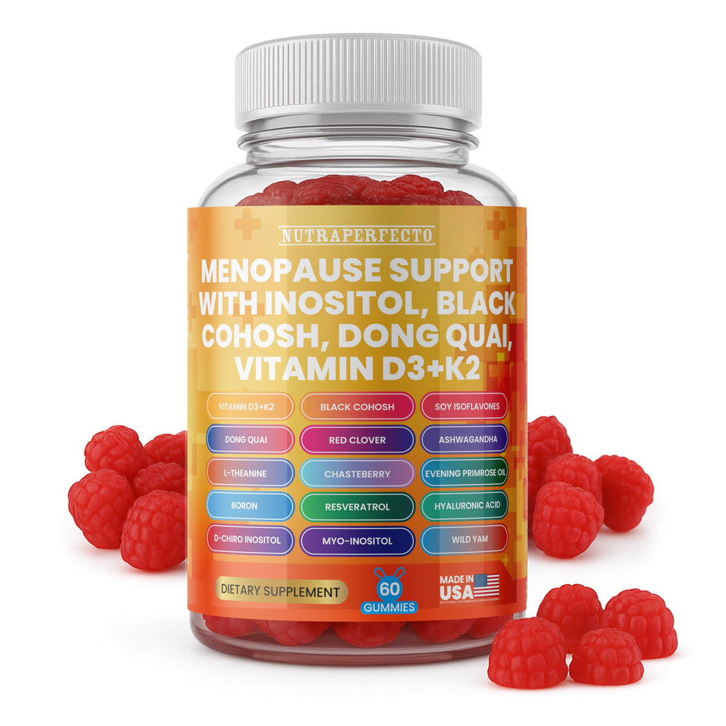 Sugar Free Menopause Support Gummies for Women D-Chiro Myo Inositol Black Cohosh Dong Quai Vitamin D3 K2 - Hormone Balance, PMS, Hot Flash & Night Sweat Relief Perimenopause Water Retention Debloating NutraPerfectoBuy Supplements Australia