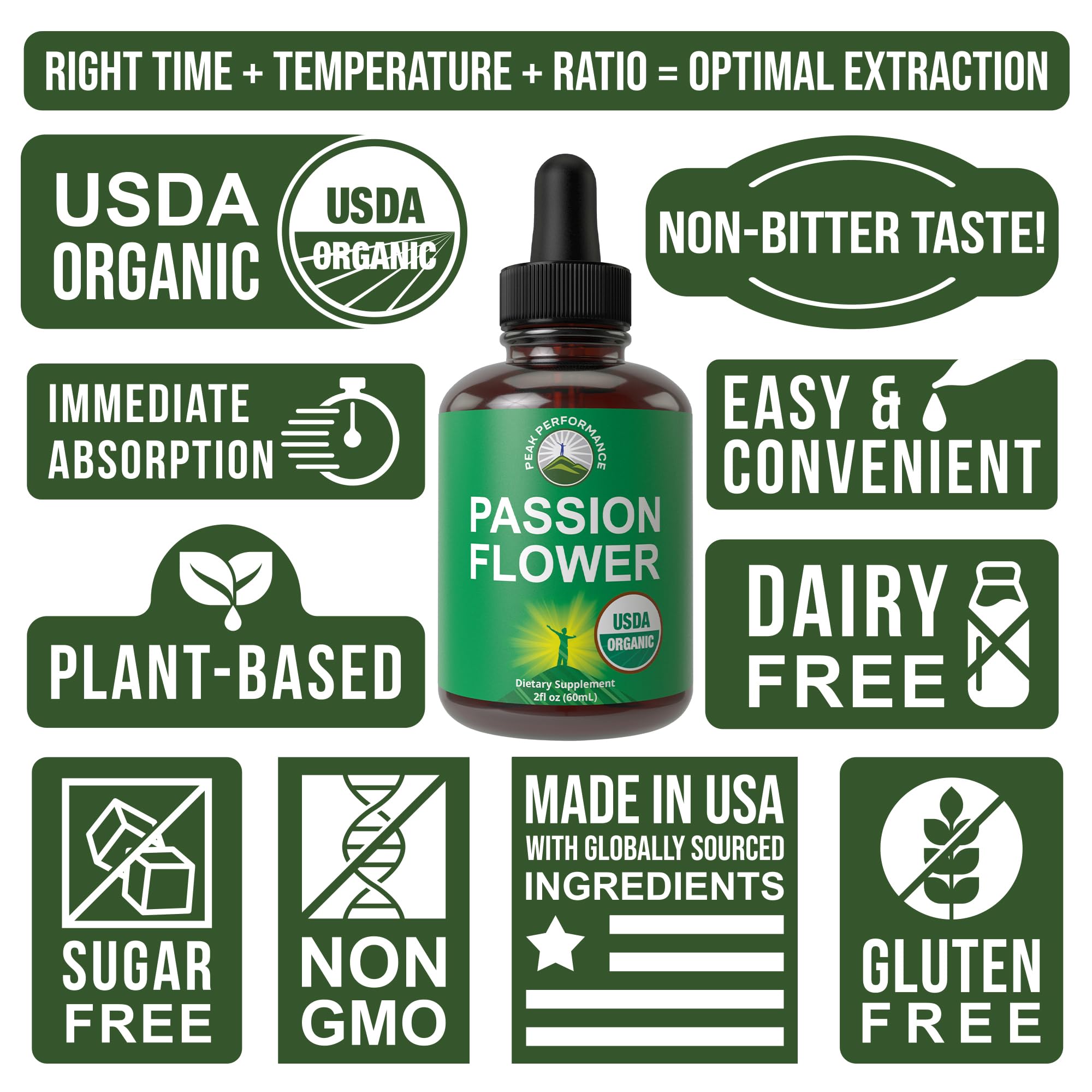 USDA Organic Passion Flower Extract Vegan Liquid Drops with High Bioavailability for Women and Men. Organic Passionflower Supplement with Zero Sugar and Gluten Free. for Calm, Relaxation Support. Peak PerformanceBuy Supplements Australia