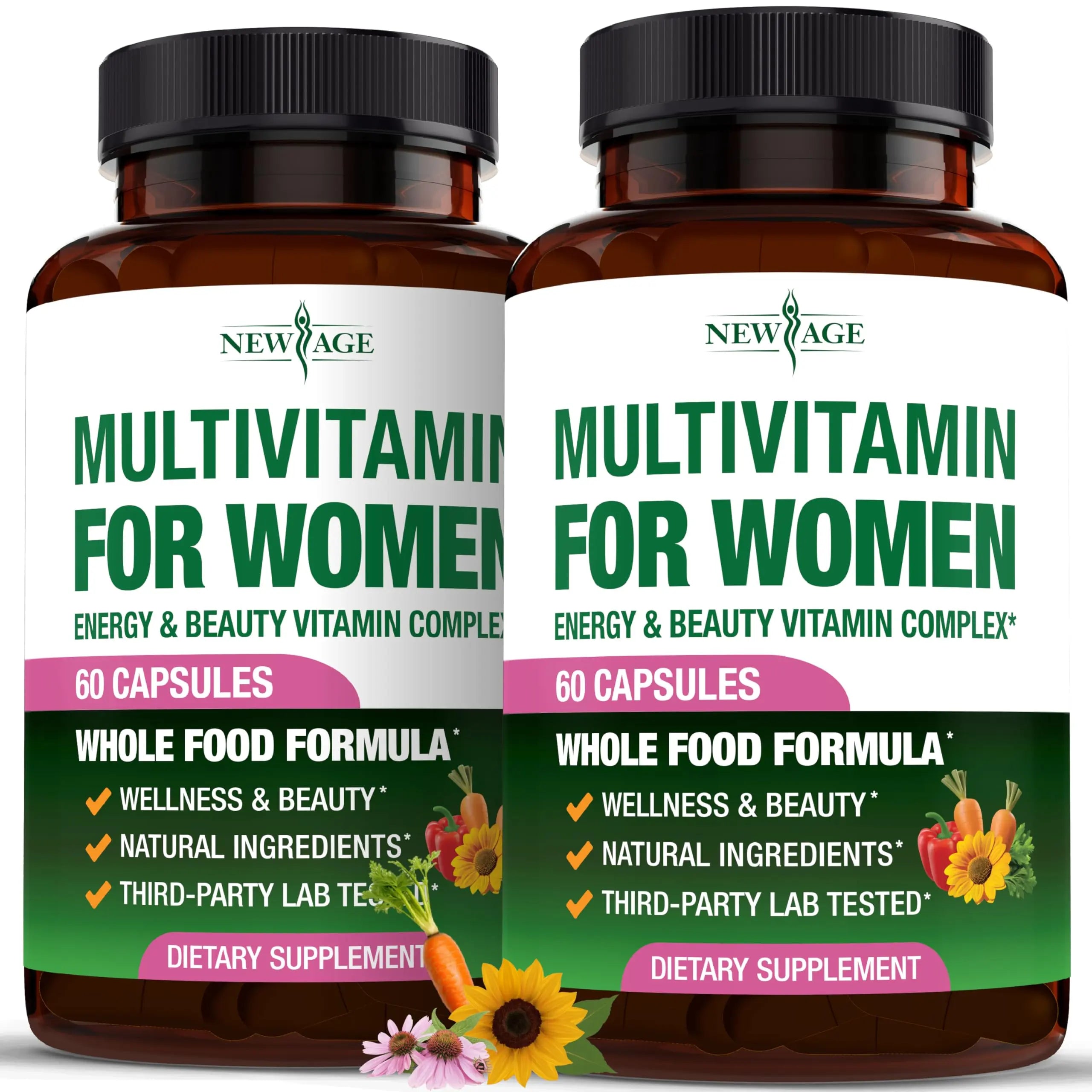 NEW AGE Multivitamin for Women - B-Complex, Whole Foods, Hair Support, Iron - All in1 Womens Multivitamin NEW AGE