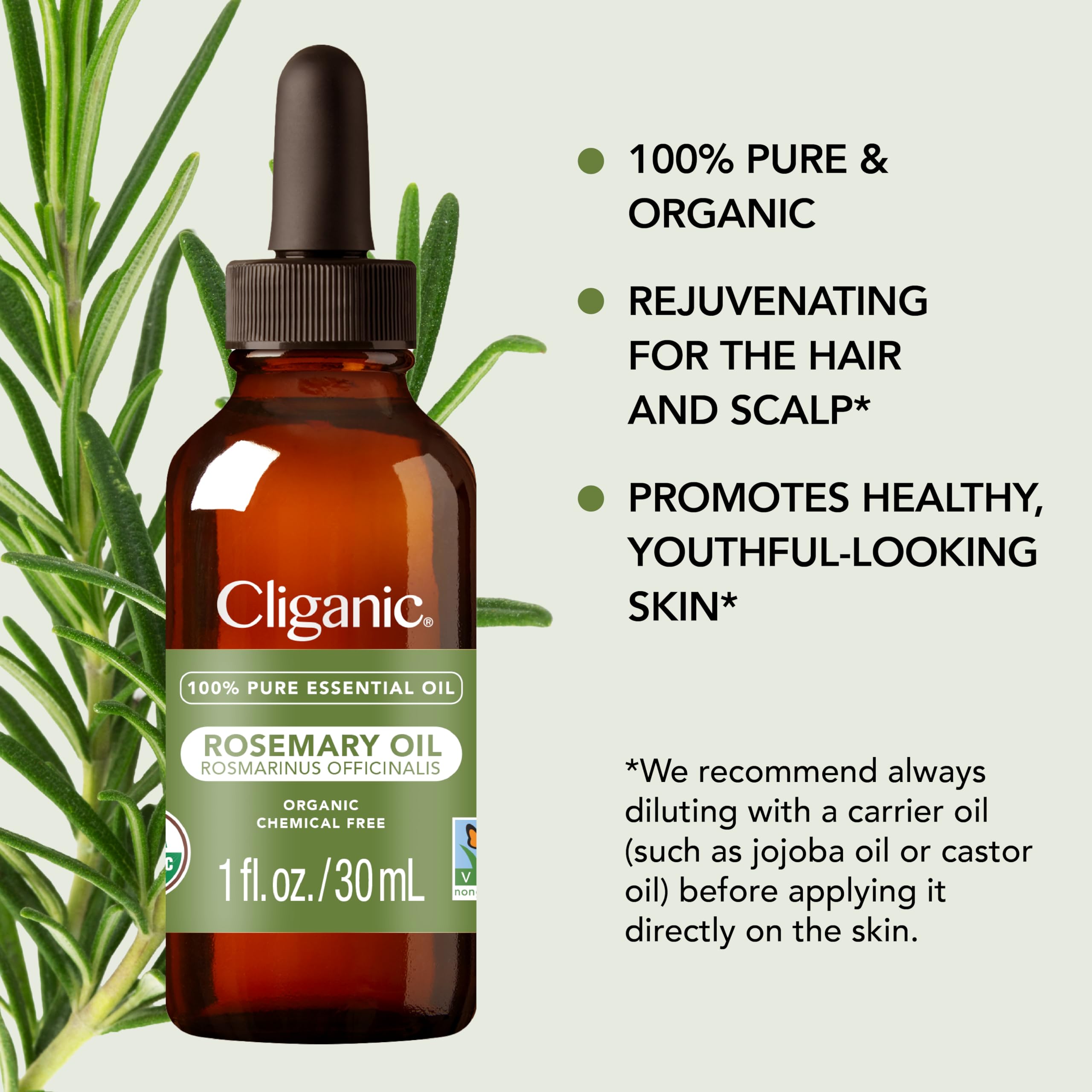 Cliganic Organic Rosemary Essential Oil for Hair, Skin, Aromatherapy - 100% Pure Natural Undiluted CliganicBuy Supplements Australia