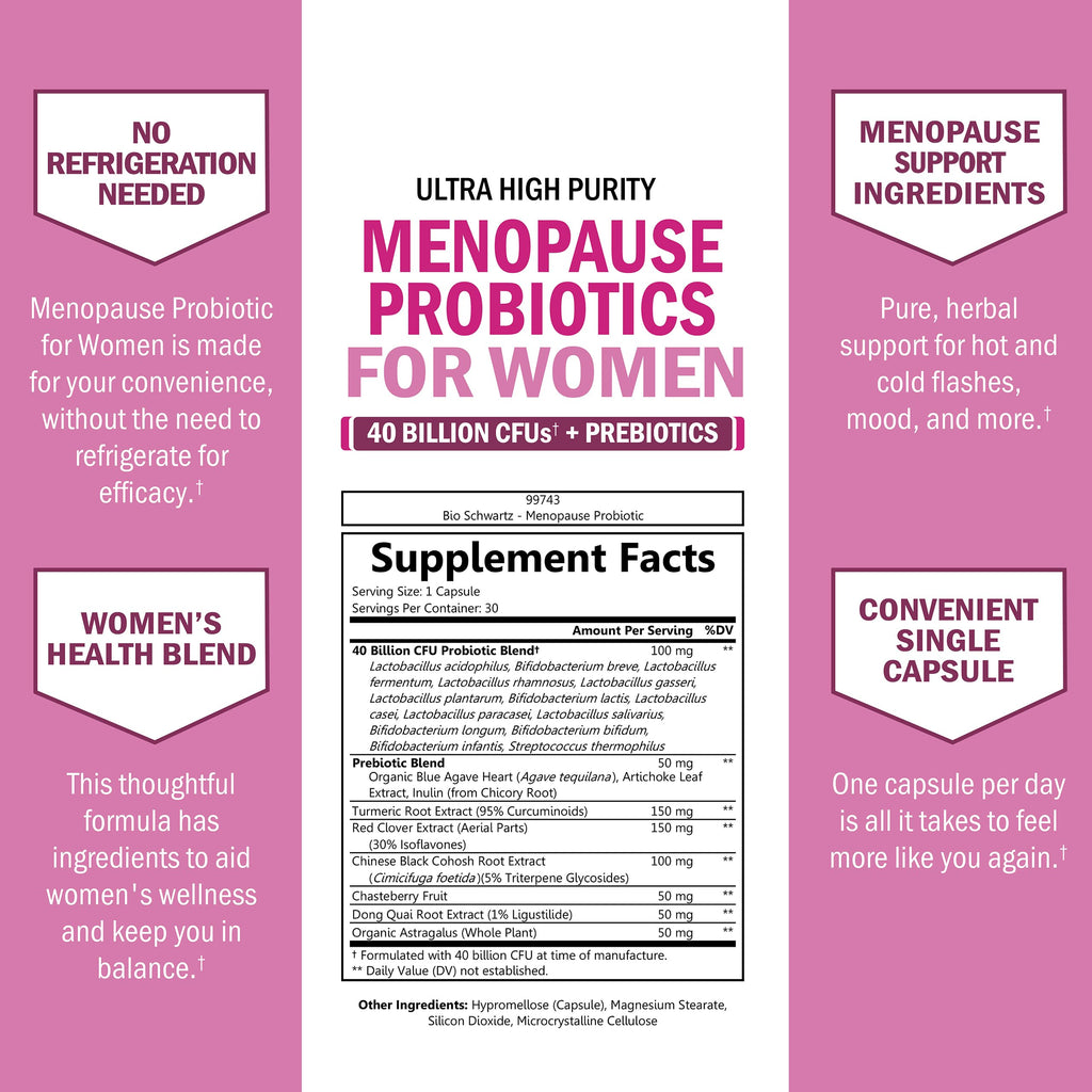 Menopause Supplements for Women - 40 Billion CFU Menopause Probiotics for Women - Support for Hot Flashes Night Sweats Mood Swings and Balance - Non-GMO, 30 Easy-Swallow Capsules, 30 Servings BioSchwartzBuy Supplements Australia