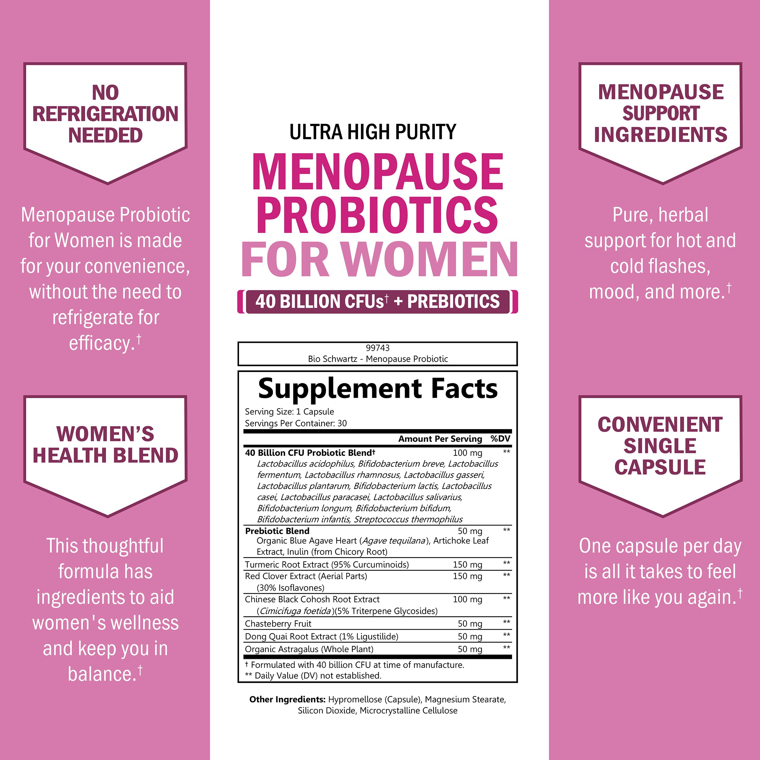 Menopause Supplements for Women - 40 Billion CFU Menopause Probiotics for Women - Support for Hot Flashes Night Sweats Mood Swings and Balance - Non-GMO, 30 Easy-Swallow Capsules, 30 Servings BioSchwartzBuy Supplements Australia