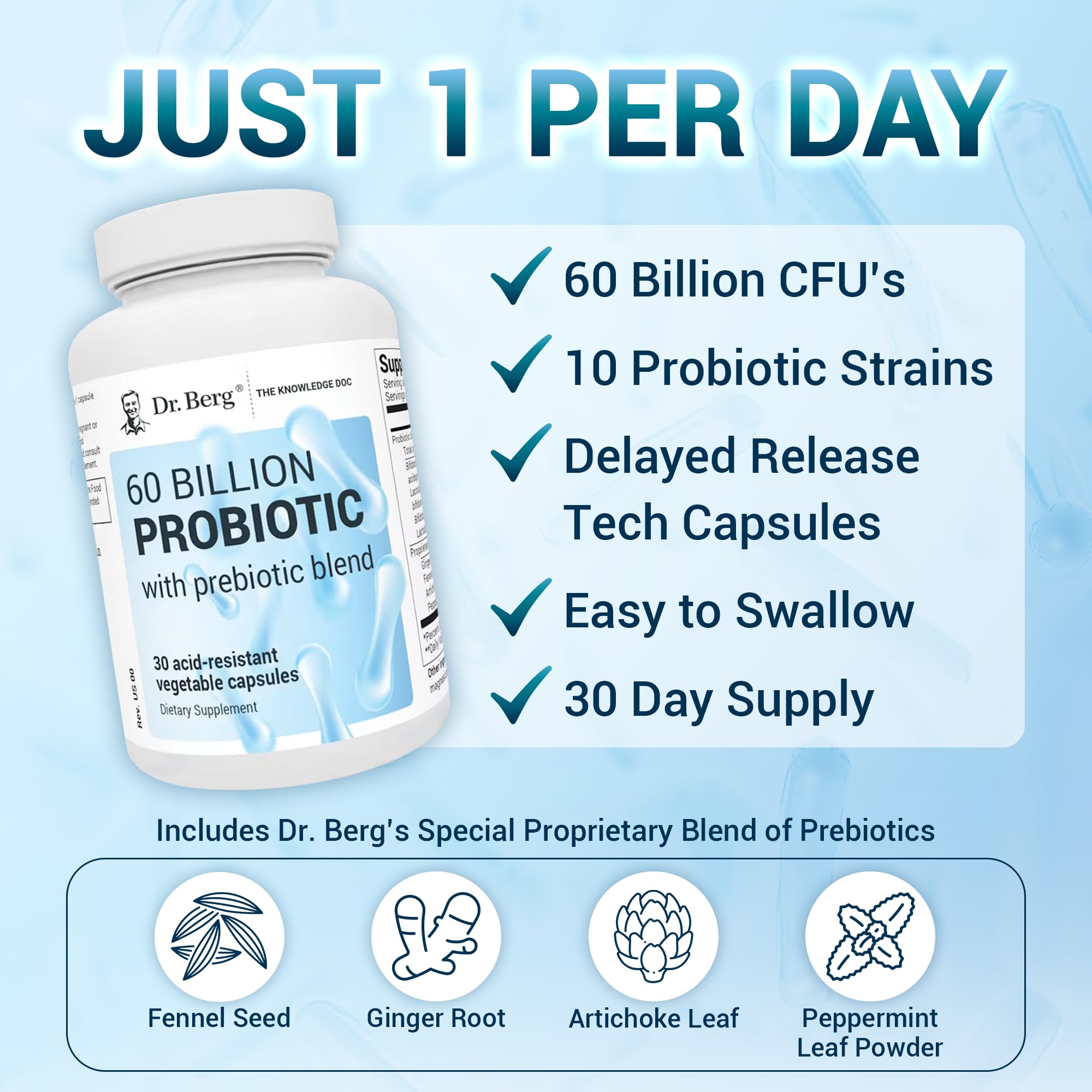 Dr. Berg 60 Billion Probiotic Supplement - Probiotics for Men & Women - Pre and Probiotics Dr. Berg NutritionalsBuy Supplements Australia