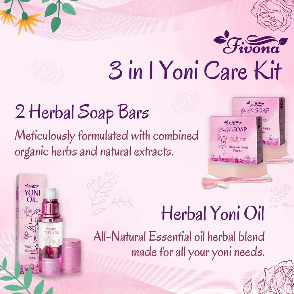 FIVONA 3 in 1 Set of Yoni Oil with 2 Yoni Soap Bars - Feminine pH Balanced Natural Vaginal Oil 30 ml FIVONABuy Supplements Australia