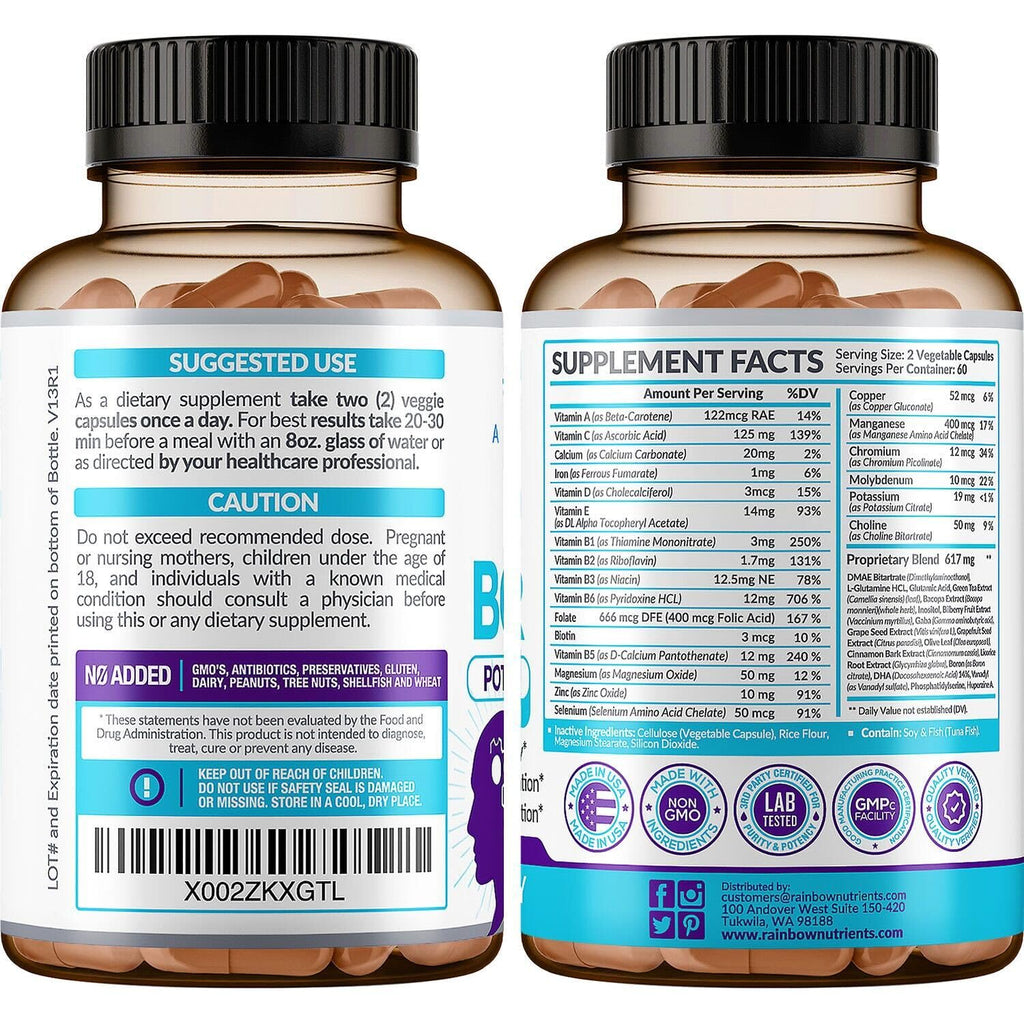 40-in-1 Brain Booster Supplements for Memory, Focus, Clarity, Energy, Performance | Natural Nootropic Brain Support Supplement with DMAE, Bacopa Monnieri & More | For Men & Women | 120 V Capsules Rainbow Nutrients, LLCBuy Supplements Australia