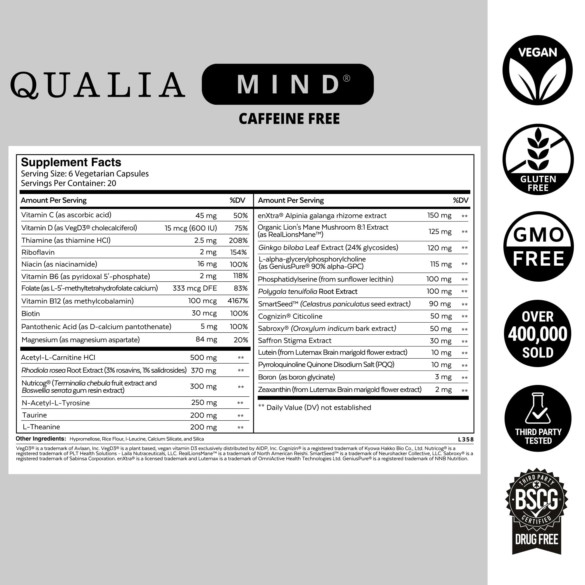 Qualia Mind (Caffeine Free) | The Ultimate Blend for Brain Health* | Doctor-Formulated Nootropic to Fuel Focus & Concentration* | Supports Long Term Brain Health| Maintain Drive & Productivity QUALIA LIFE SCIENCESBuy Supplements Australia