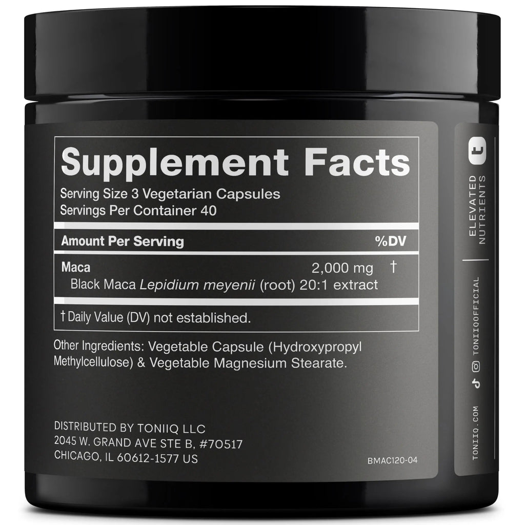 Toniiq Black Maca Root - Ultra High Potency 20:1 Extract - Single Origin, Wildcrafted & Highly Concentrated - Third-Party Lab Tested - 120 Capsules Toniiq buy supplements Au