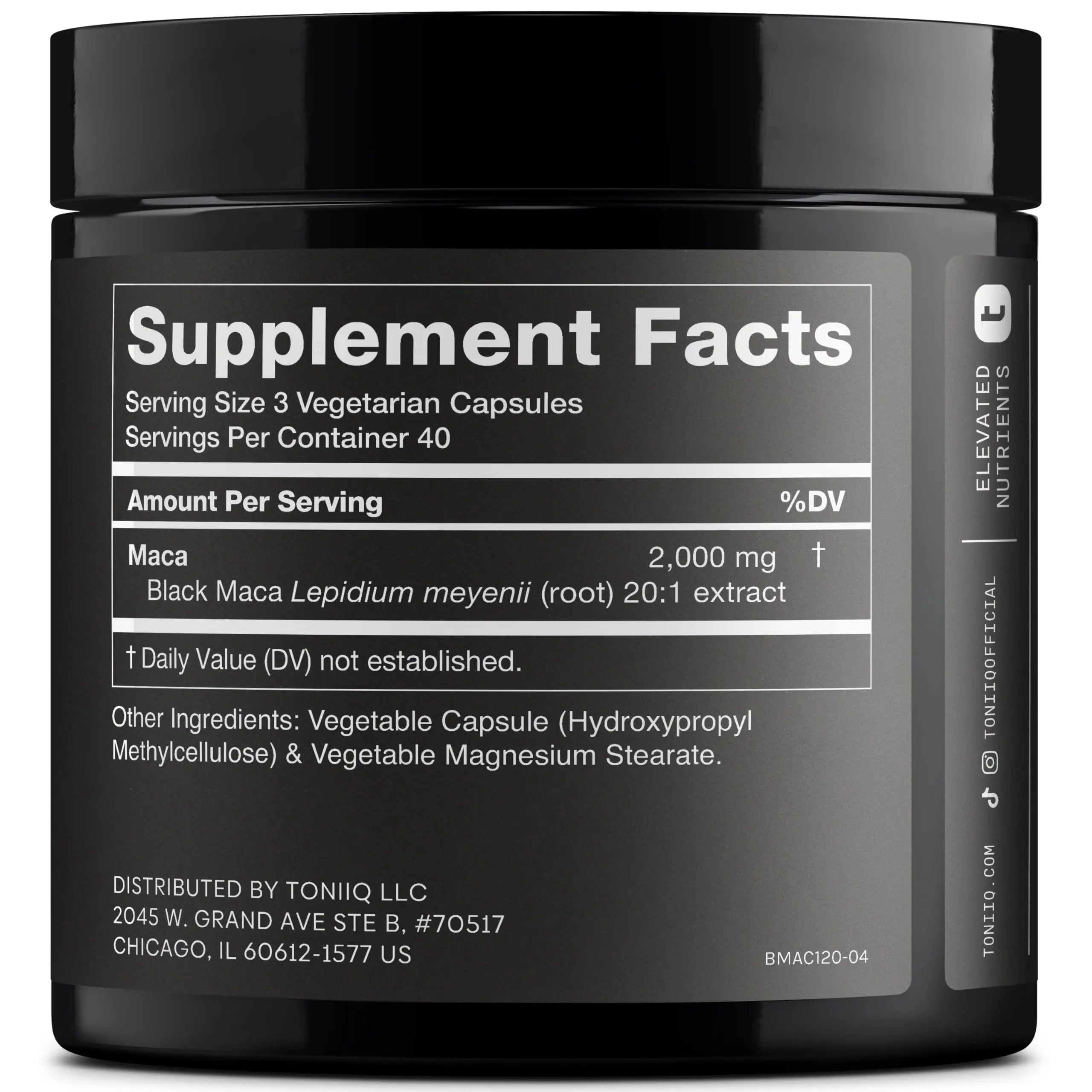 Toniiq Black Maca Root - Ultra High Potency 20:1 Extract - Single Origin, Wildcrafted & Highly Concentrated - Third-Party Lab Tested - 120 Capsules Toniiq buy supplements Au