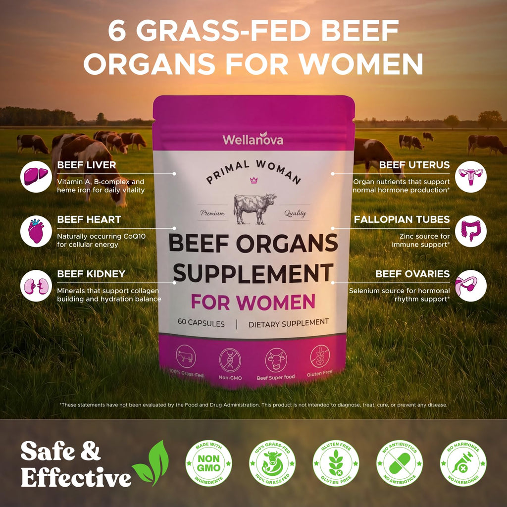 Primal Beef Organ Supplement for Women, Grass-Fed Ancestral Superfood Supplement with Uterus & Liver for Hormone Balance & Queen Energy - 60 Day Supply WellanovaBuy Supplements Australia