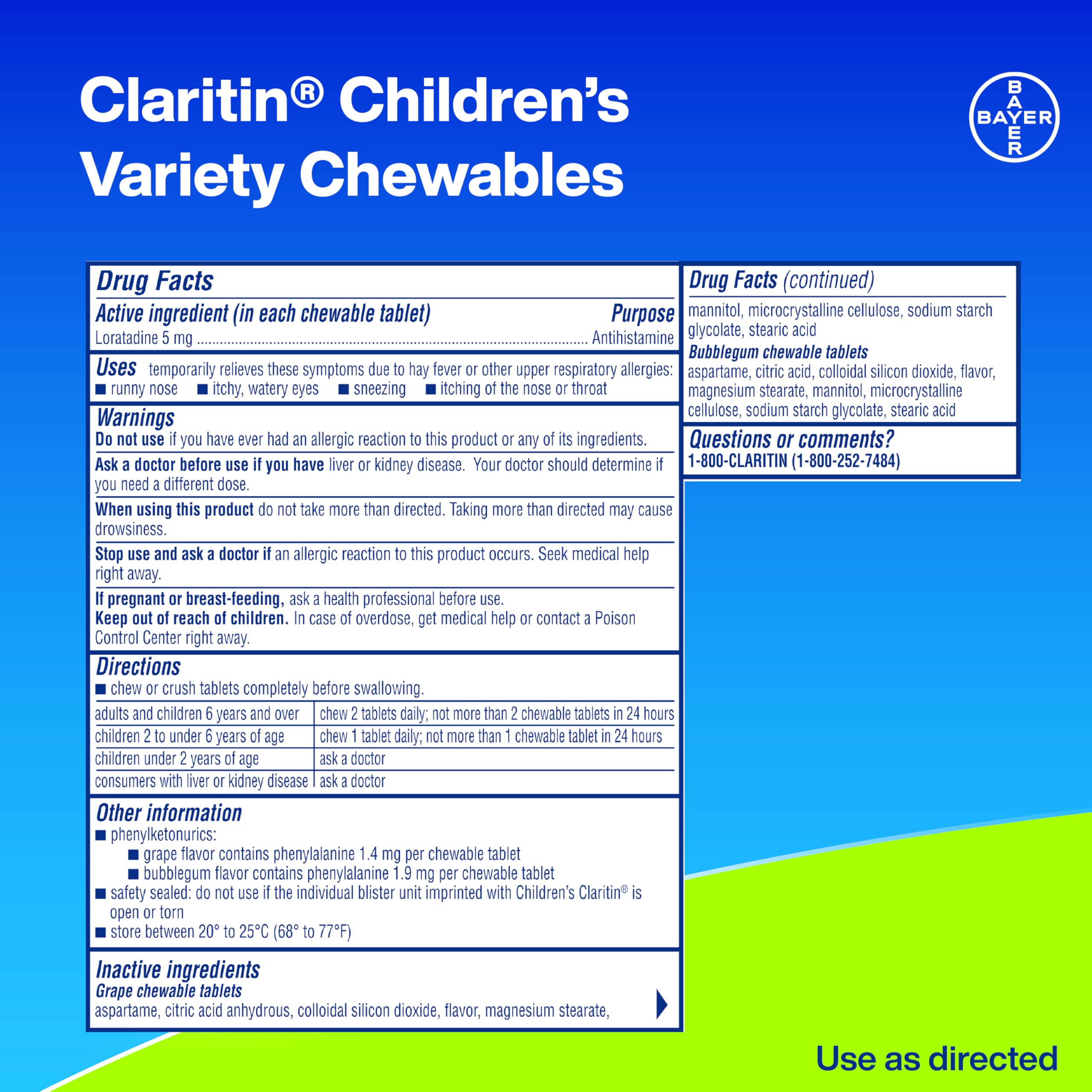 Claritin Children's Allergy Medicine, 24-Hour Non-Drowsy Loratadine 5mg Chewable Tablet, Antihistamine for Kids Ages 2 Years and Older, Grape & Bubble Gum Flavors, Dye-Free, 40 Tablets Claritin buy supplements Au