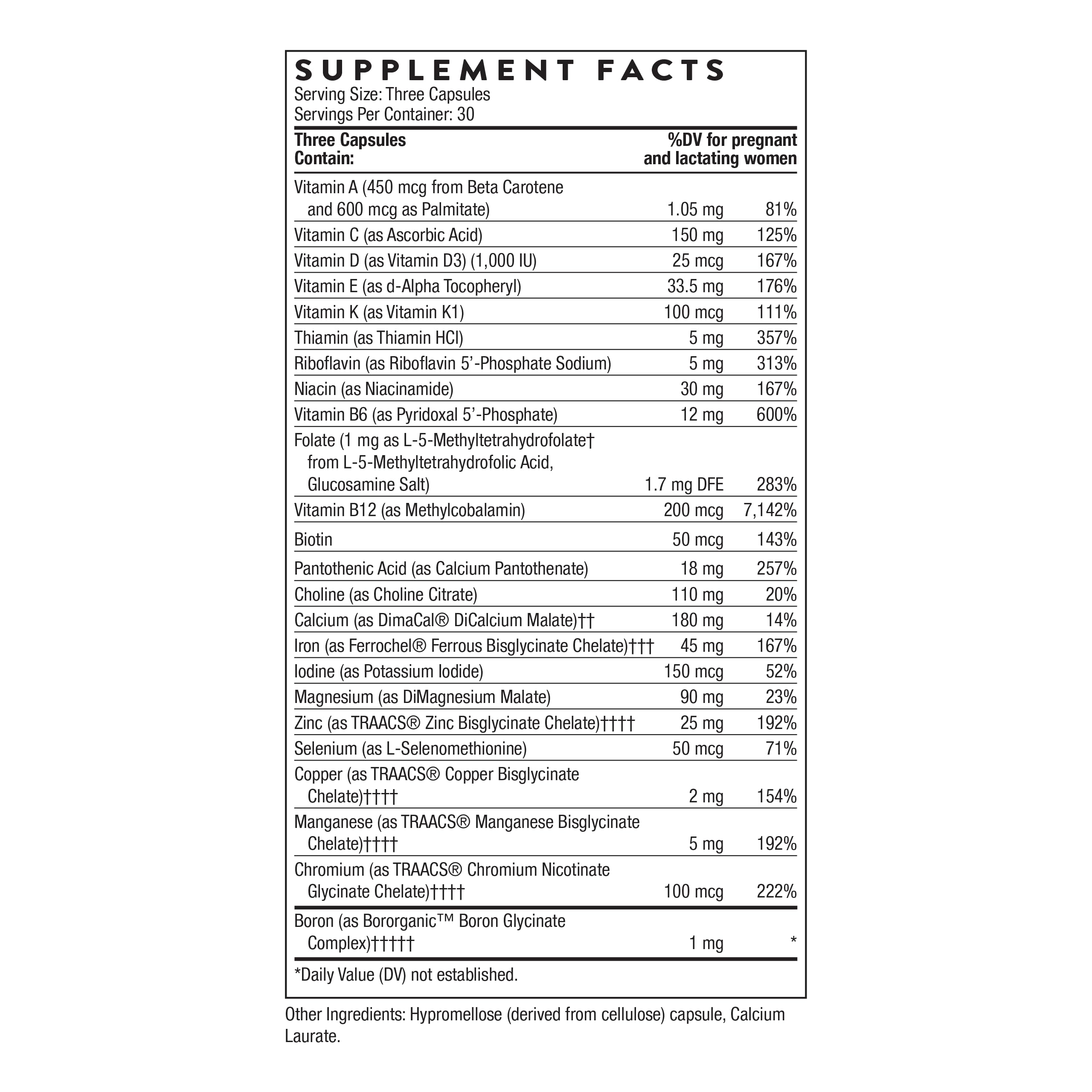 THORNE - Basic Prenatal - Well-Researched Folate Multi for Pregnant and Nursing Women Includes 18 Vitamins and Minerals, Plus Choline - Gluten, Dairy & Soy-Free - 90 Capsules - 30 Servings THORNEBuy Supplements Australia