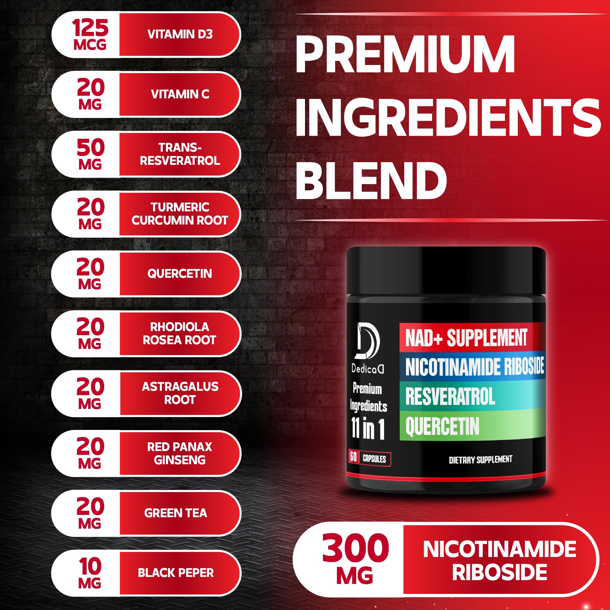 DEDICAD 11in1 NAD Supplement with Nicotinamide Riboside, Quercetin, Resveratrol and 8 More - 2 Month Supply DEDICADBuy Supplements Australia