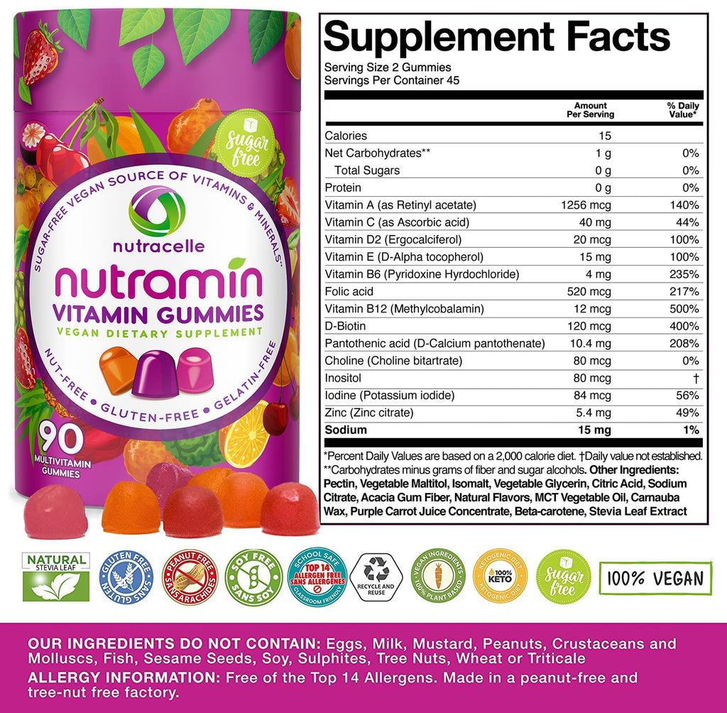 NUTRAMIN Daily Vegan Keto Multivitamin Gummies Vitamin C, D2, and Zinc for Immunity NutracelleBuy Supplements Australia