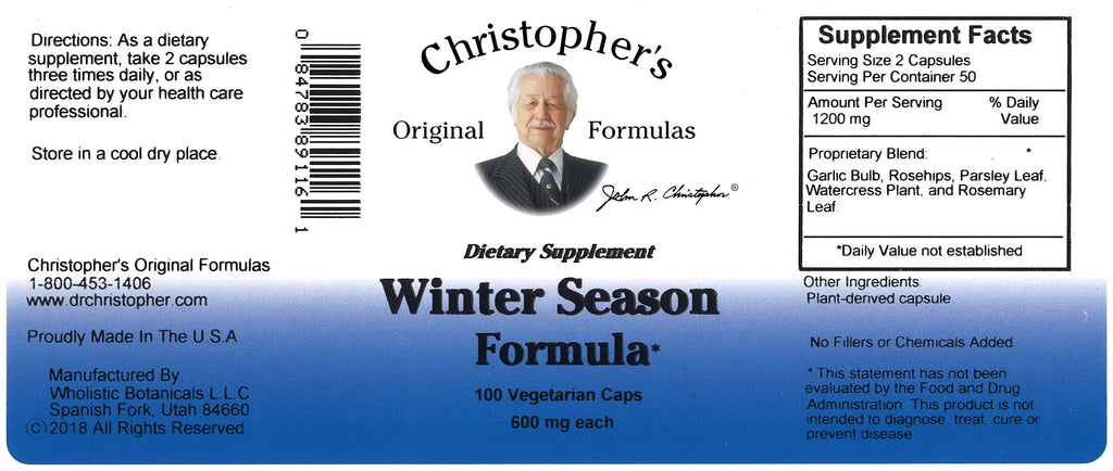 Christopher's Original Formulas Winter Season Formula, 100 Vegetarian Capsules Christopher's Original FormulasBuy Supplements Australia