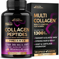 Multi Collagen Peptides - Hydrolyzed Types I, II, III, V & X - Collagen Supplement for Women 1300mg - w/ Hyaluronic Acid, Vitamins C & E - Skin, Hair, Nails & Joint Support - Made in USA, 120 Capsules NUTRAHARMONY buy supplements Au
