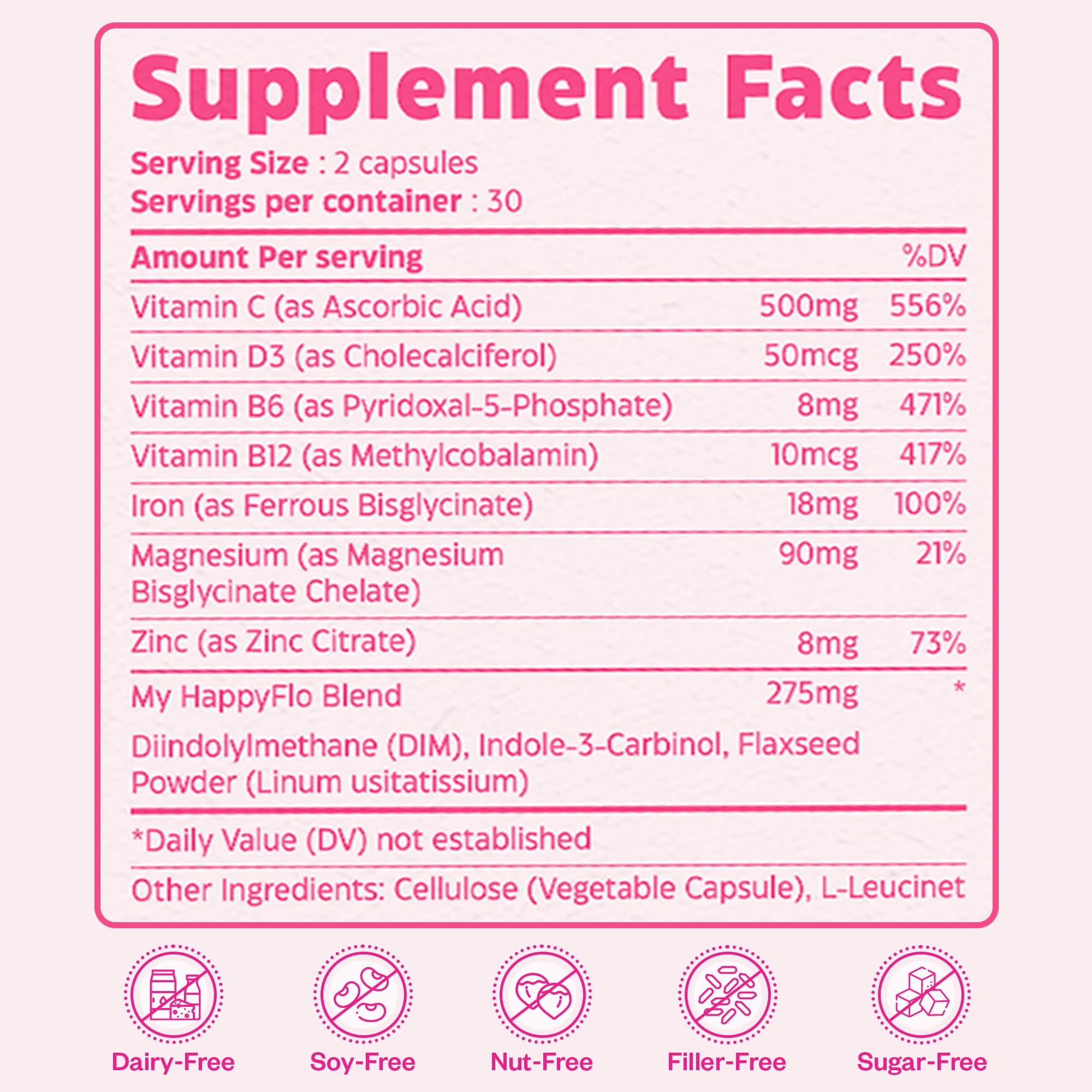 My Happy Flo PMS Support Supplement for Women with Iron, PMS Relief Hormone Support for Women, 10-in-1 PMDD Supplements for Women | DIM & I3C Indole-3-Carbinol for Cramp Relief, Heavy Flow - 60 Caps My Happy FloBuy Supplements Australia