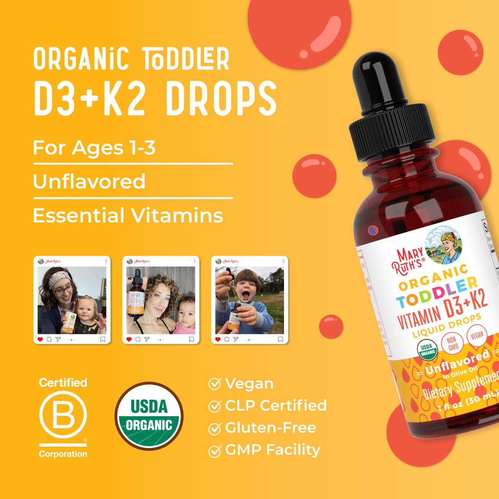 MaryRuth Organics Vitamin D3 | Vitamin K2 | Vitamin D3 K2 Drops | K2 D3 Vitamin Liquid Supplement for Toddlers | Kids Supplement for Calcium Absorption Strong Bones | Vegan | Gluten Free | 1 Fl Oz MARYRUTH'SBuy Supplements Australia