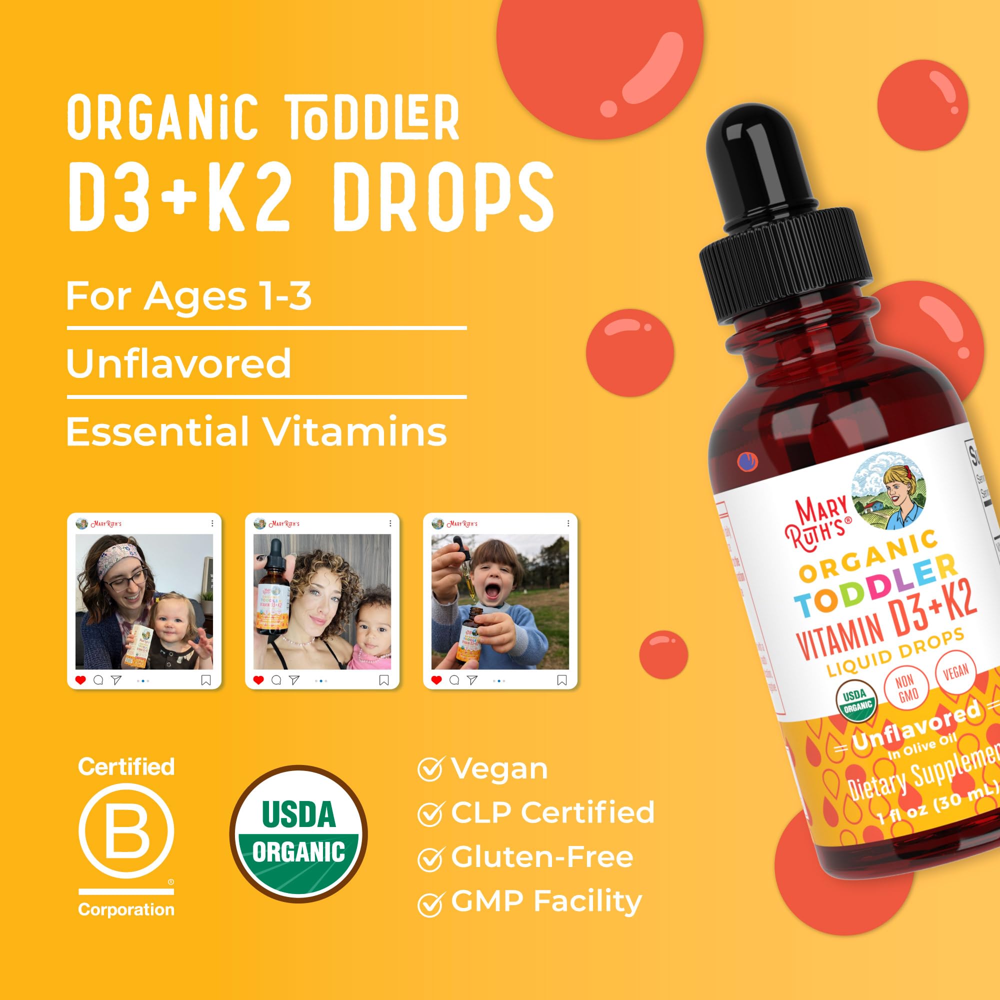 MaryRuth Organics Vitamin D3 | Vitamin K2 | Vitamin D3 K2 Drops | K2 D3 Vitamin Liquid Supplement for Toddlers | Kids Supplement for Calcium Absorption Strong Bones | Vegan | Gluten Free | 1 Fl Oz MARYRUTH'SBuy Supplements Australia