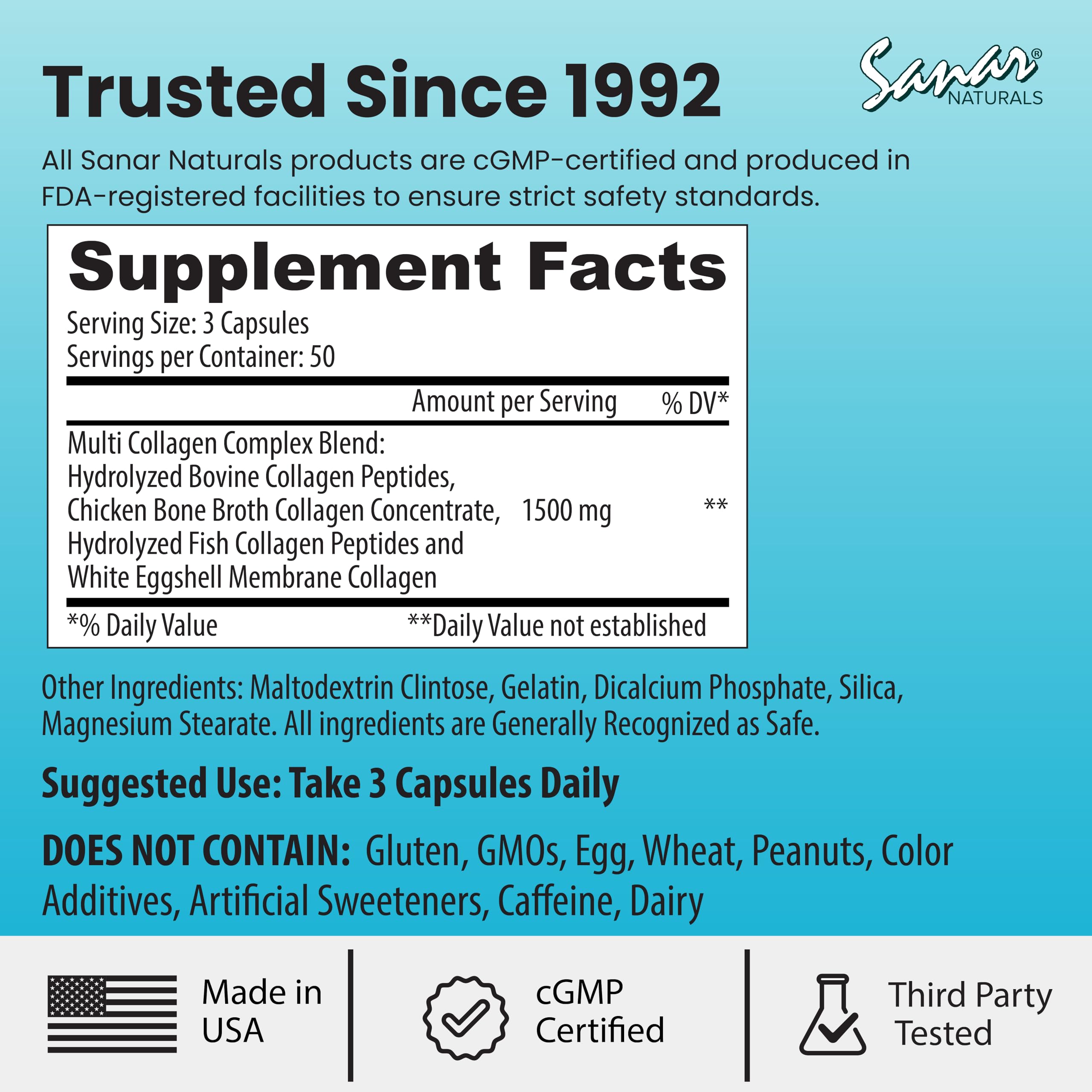 Sanar Naturals Multi Collagen Pills Type I, II, III, V, X | Extra Strength Hair, Nail, Skin, Bone & Joint Support | Hydrolyzed Collagen Supplement for Women and Men | Non-GMO, 150 Capsules Sanar Naturals buy supplements Au