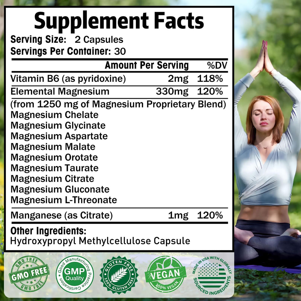 Magnesium Supplement with 9 Forms of High Absorption Magnesium Glycinate, L-threonate, Citrate, Malate and More for Muscle, Brain Support, Non-GMO, Gluten & Soy Free, 60 Capsules Simlike buy supplements Au