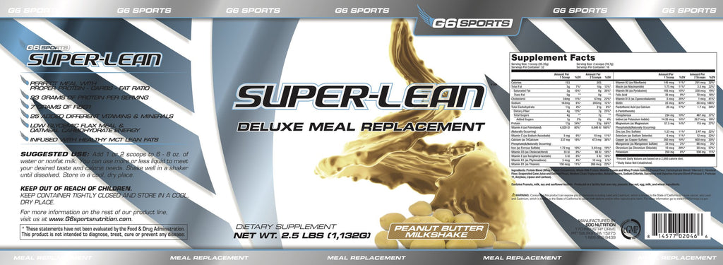 G6 Sports Nutrition Super-Lean Deluxe Meal Replacement (32g Protein, 7g Fiber, 25 Added G6 SportsBuy Supplements Australia
