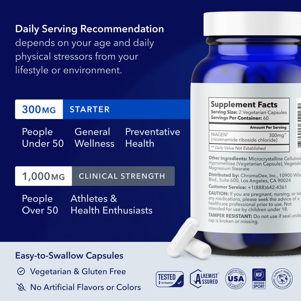 TRU NIAGEN Patented NAD Supplement for Brain Function, Anti Aging & Cell Regeneration, Niagen, 60 300mg Servings | Supports Cellular Energy, Muscle | Nicotinamide Riboside (NR) Take 2 Daily | 1 Bottle TRU NIAGENBuy Supplements Australia