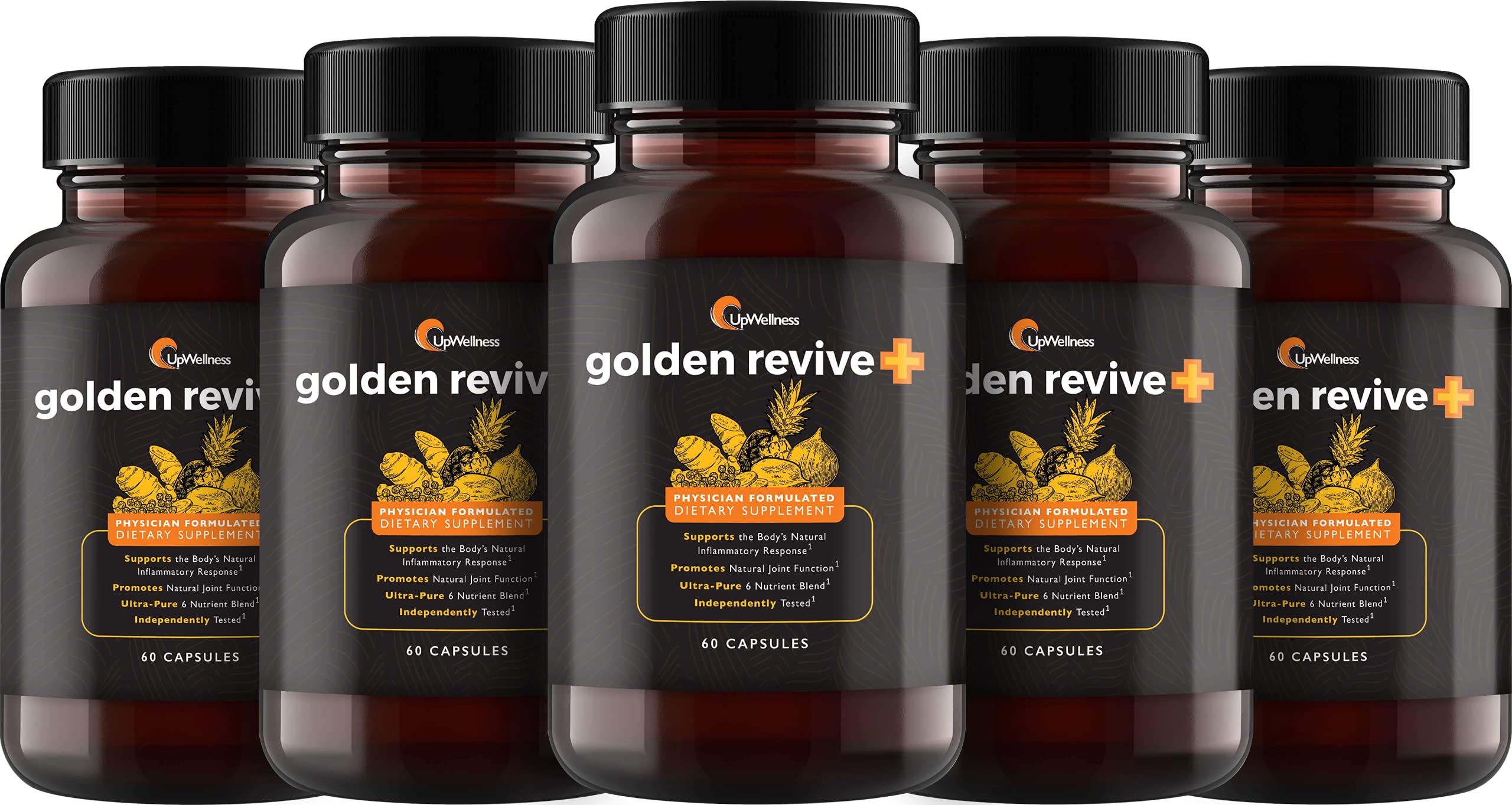 UpWellness Golden Revive + Joint Support Supplement Featuring Turmeric with Black Pepper, Quercetin, and Magnesium- Turmeric Boswellia Supplement - 6 Active Ingredients - 60 Capsules, 5 Pack UpWellnessBuy Supplements Australia