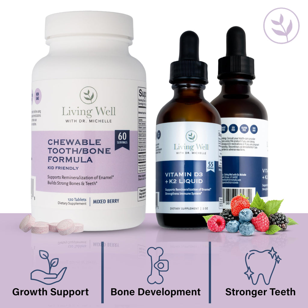 Kids Tooth & Bone Support Bundle | Chewable Calcium + D3 K2 & Liquid Vitamin D Supplement | Dentist-Developed | Strong Teeth, Enamel & Bone Health for Kids | Fluoride-Free, Non-GMO, Gluten-Free Living Well with Dr. Michelle buy supplements Au