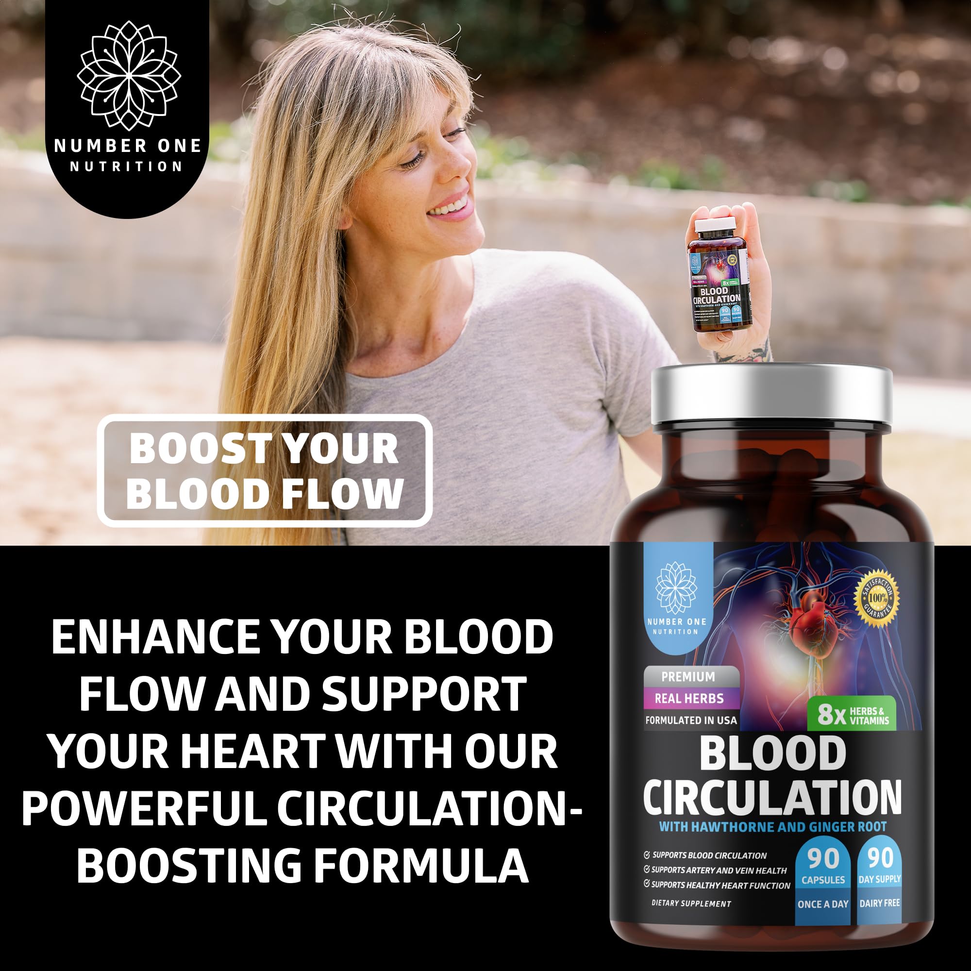 Number One Nutrition Premium Blood Circulation Supplement for Women and Men [8 Powerful Herbs & Vitamins] All Natural Blood Flow Supplement with Hawthorn, Butchers Broom and Cayenne Pepper, 90 Caps Number One NutritionBuy Supplements Australia