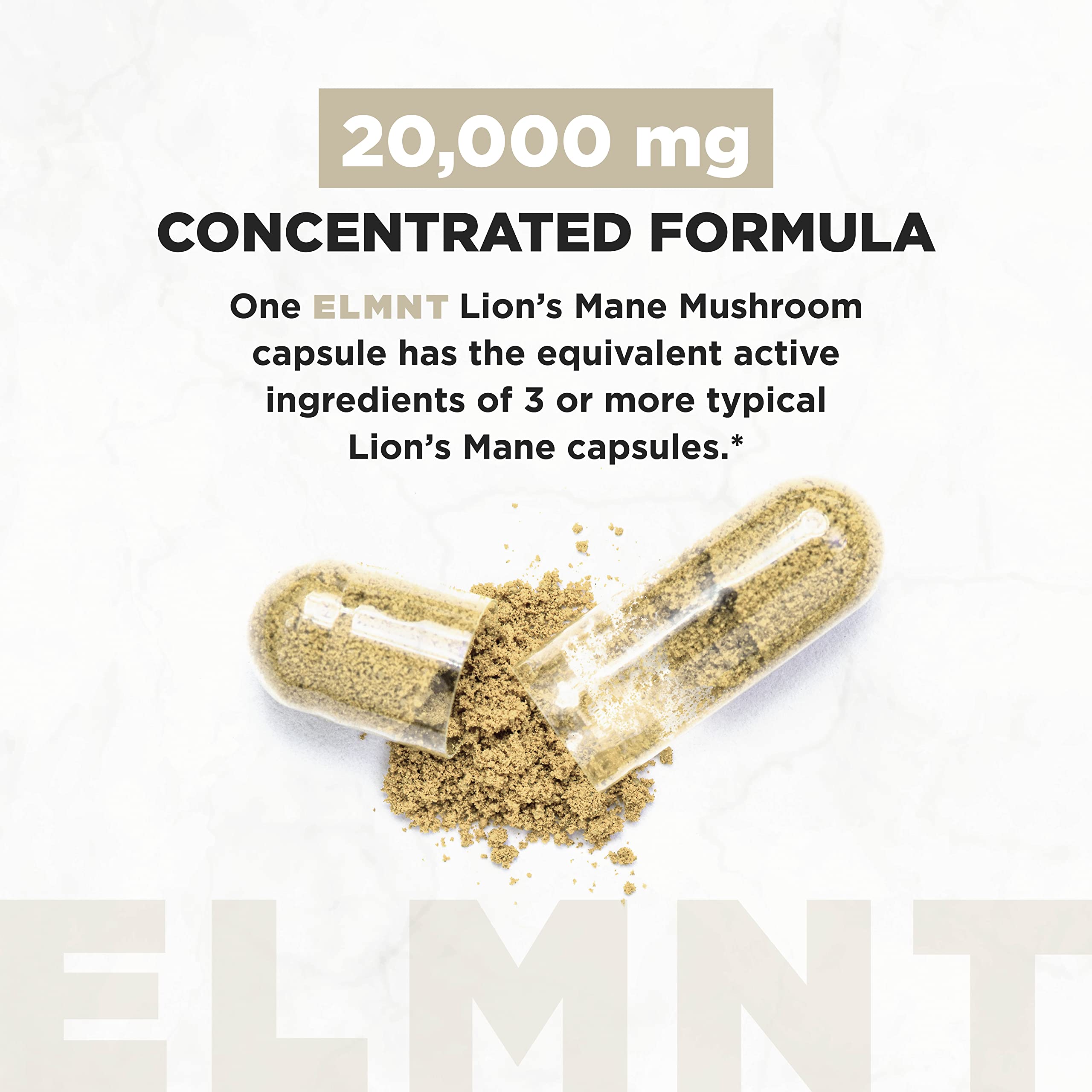 20,000mg 16x Strength Lions Mane Supplement Capsules Super Nootropic w. Ashwagandha & Rhodiola - Highest Potency Lion's Mane Mushroom Extract 50% Polysaccharides Brain Supplements for Memory and Focus TERRA ELMNTBuy Supplements Australia