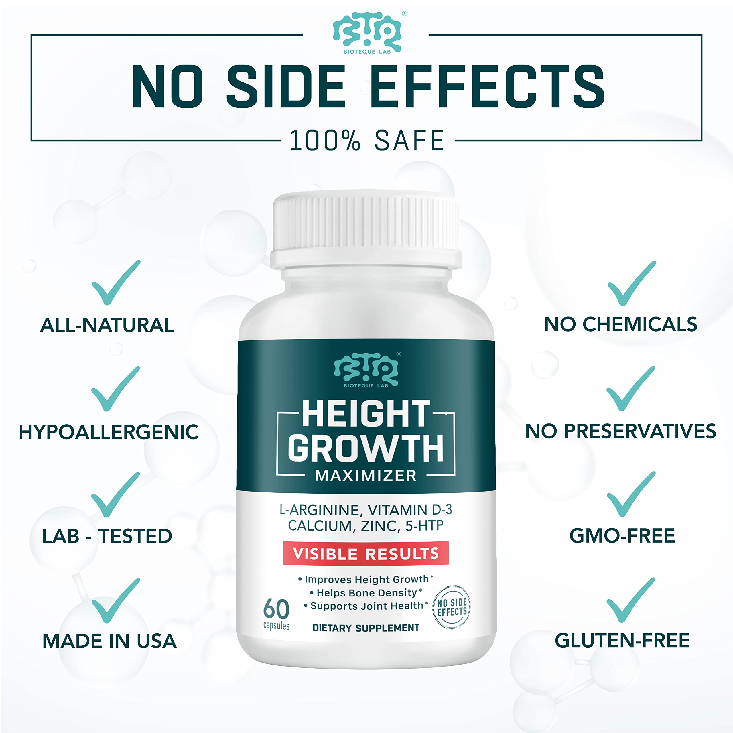 BIOTEQUELAB Height Growth Maximizer, Calcium, Vitamin D3 and Zinc Blend Pills, Bone Growth Supplement for Kids and Teens, Bone Strength, Density Support, GMO-Free, Gluten-Free, Made in USA, 60 Caps BTQ BIOTEQUE LABBuy Supplements Australia