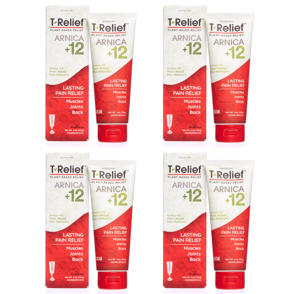T-Relief Arnica +12 Cream Natural Relieving Actives for Back Pain Joint Soreness Muscle Aches & Stiffness, Whole Body Fast Acting Relief for Women & Men - 4 oz (4 Pack) MediNaturaBuy Supplements Australia