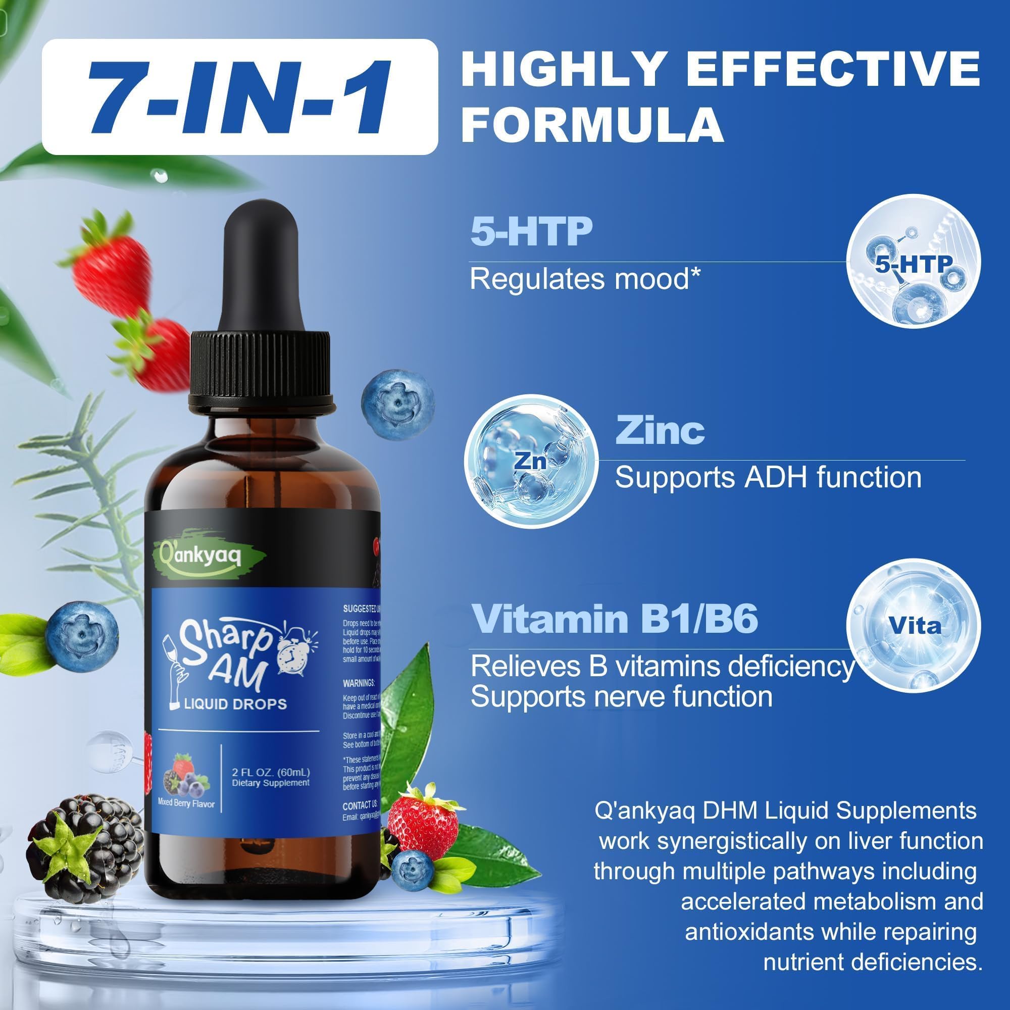 Q'ankyaq DHM Hangover Recovery Liquid Drops with Kudzu Root, NAC, 5-HTP, B Vitamins, and Zinc - Sugar Free and Vegan - 2 fl oz Q'ankyaq buy supplements Au