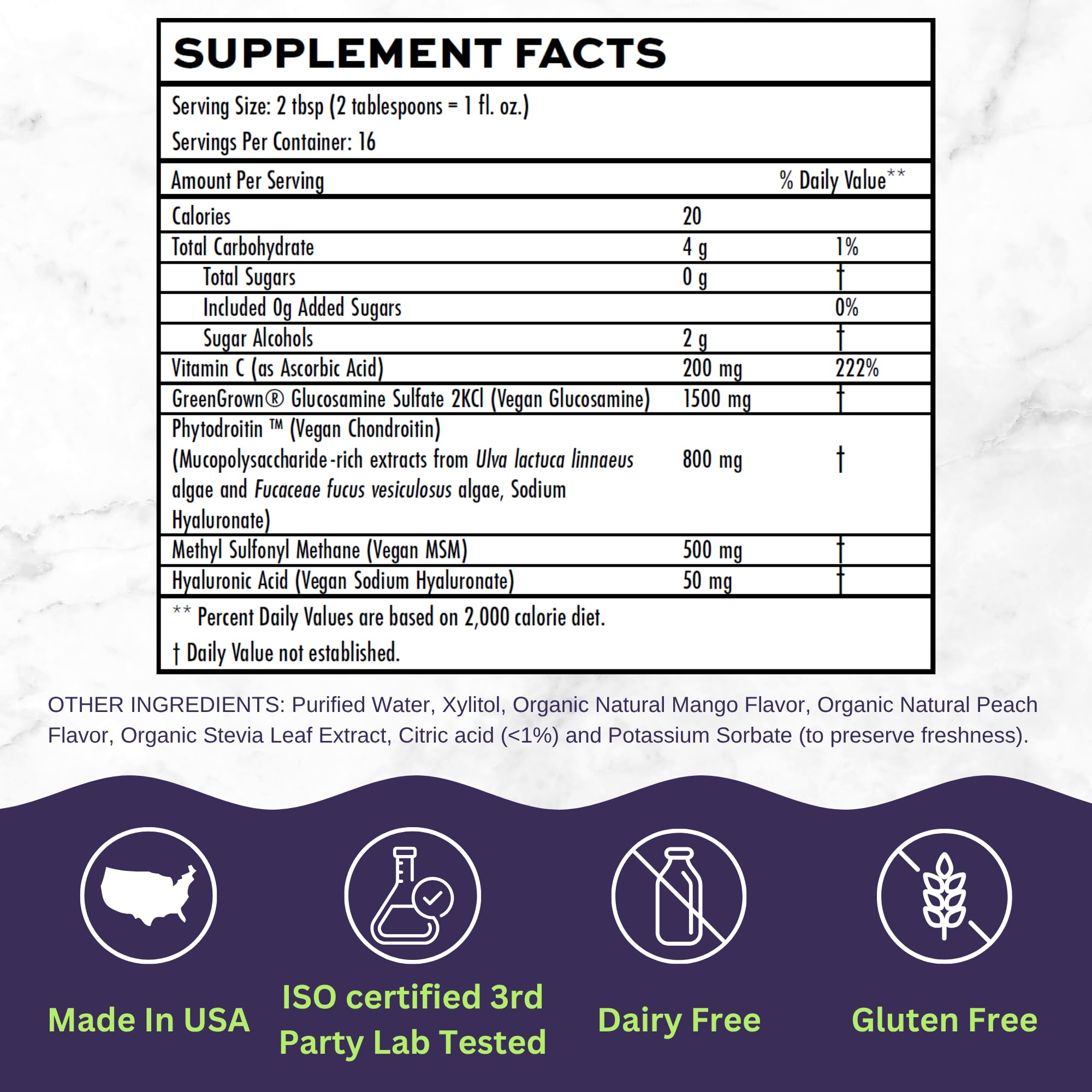 Joint Nourish – 100% Vegan Liquid Joint Supplement | Vegan Glucosamine, Chondroitin, MSM, Hyaluronic Acid & Vitamin C | Mango-Peach | Supports Joint Mobility, Cartilage & Skin | Sugar-Free,16 Servings VitaminallyBuy Supplements Australia