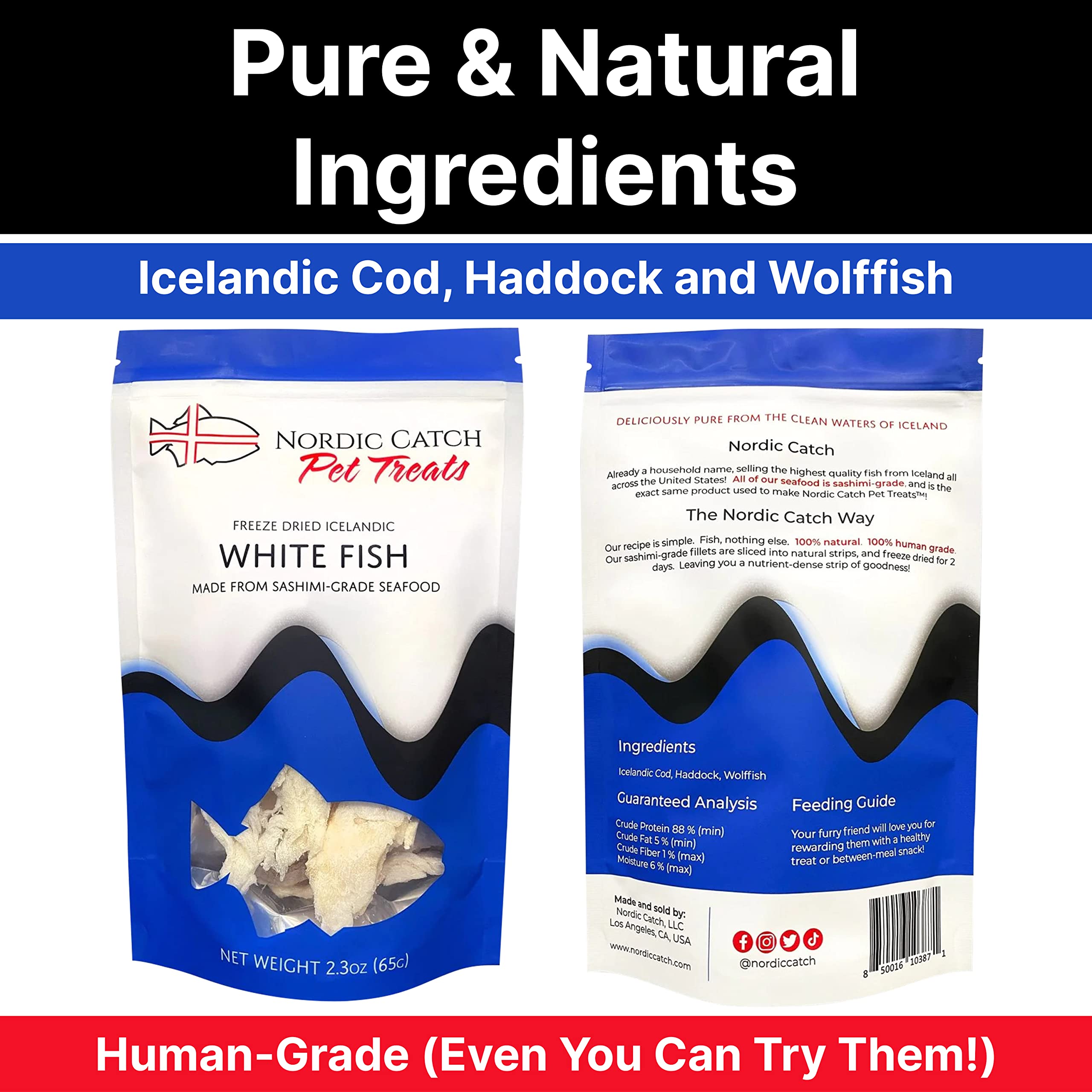 Nordic Catch Freeze Dried Fish Pet Treats from Iceland - Pure, All Natural Seafood Snacks for Dogs, Cats and Other Pets - Human Safe Ingredients, Made from Sashimi Grade Seafood - White Fish Nordic CatchBuy Supplements Australia
