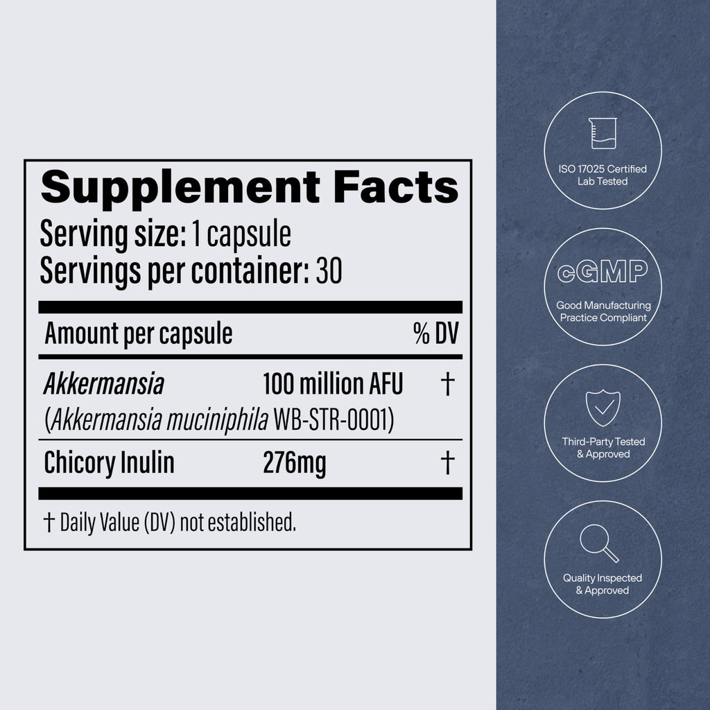 Pendulum Akkermansia Probiotic with Prebiotic Fiber - Delayed Release Capsules, Third-Party Tested, Authentic 100M AFU Live Strain for Gut Health