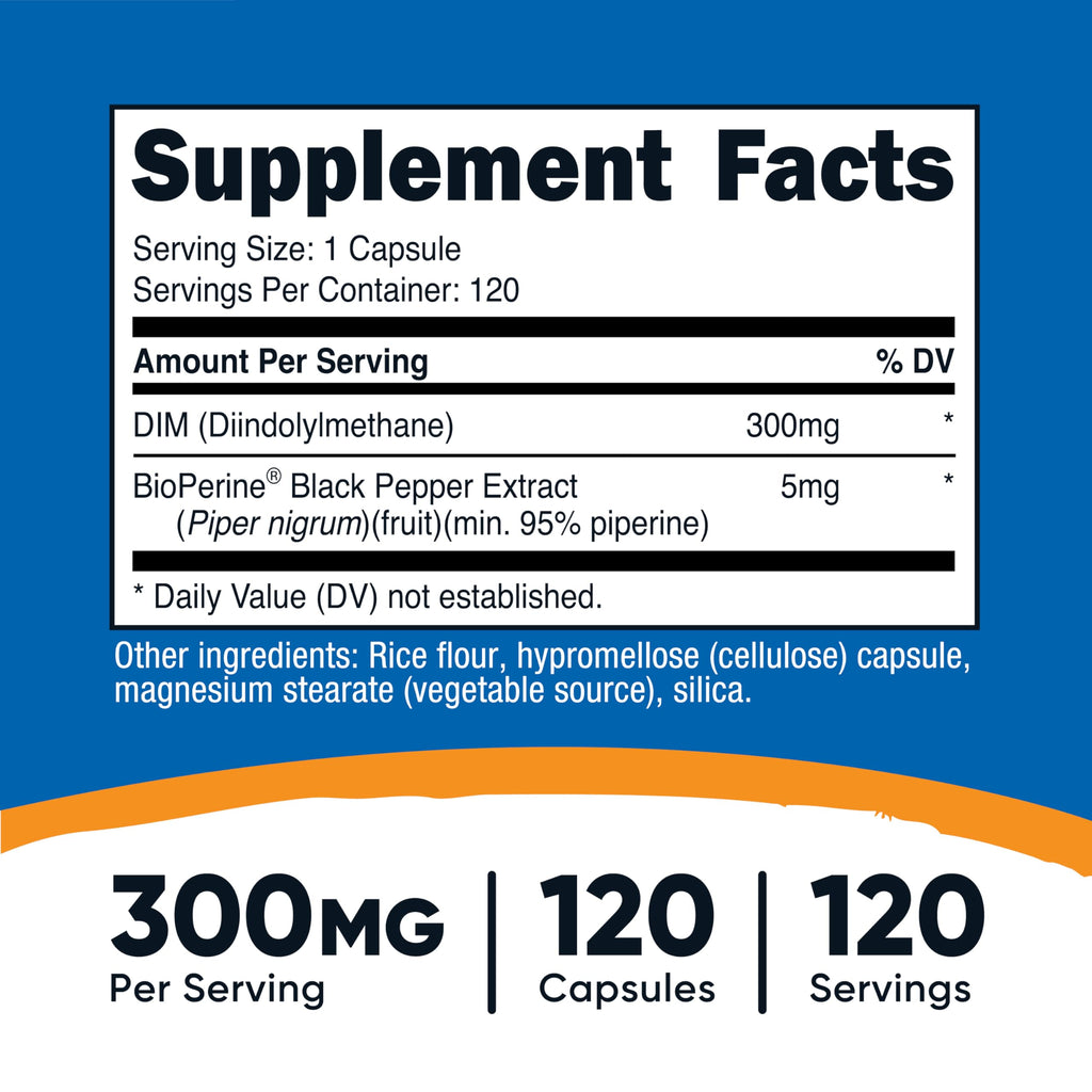 Nutricost DIM (Diindolylmethane) Plus BioPerine 300mg, 120 Vegetarian Capsules - Up to 4 Month Supply, Max Strength DIM Supplement NutricostBuy Supplements Australia
