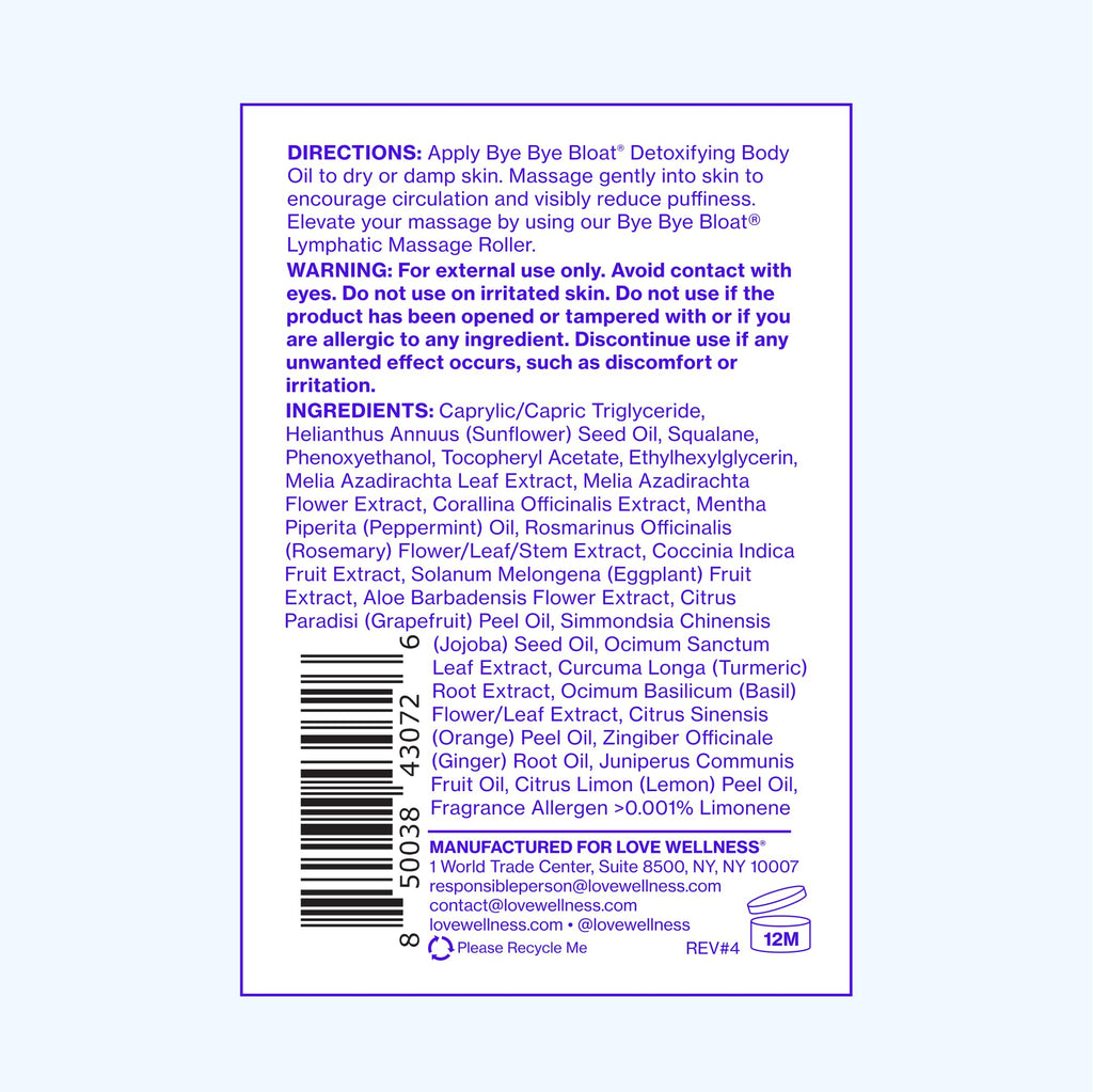 Love Wellness Bye Bye Bloat Detoxifying Body Oil | Lymphatic Drainage Oil to Hydrate, Depuff & Awaken Skin | Reduce Swelling Massage Oil for Women with Peppermint, Grapefruit & Rosemary Oil |100 mL Love WellnessBuy Supplements Australia
