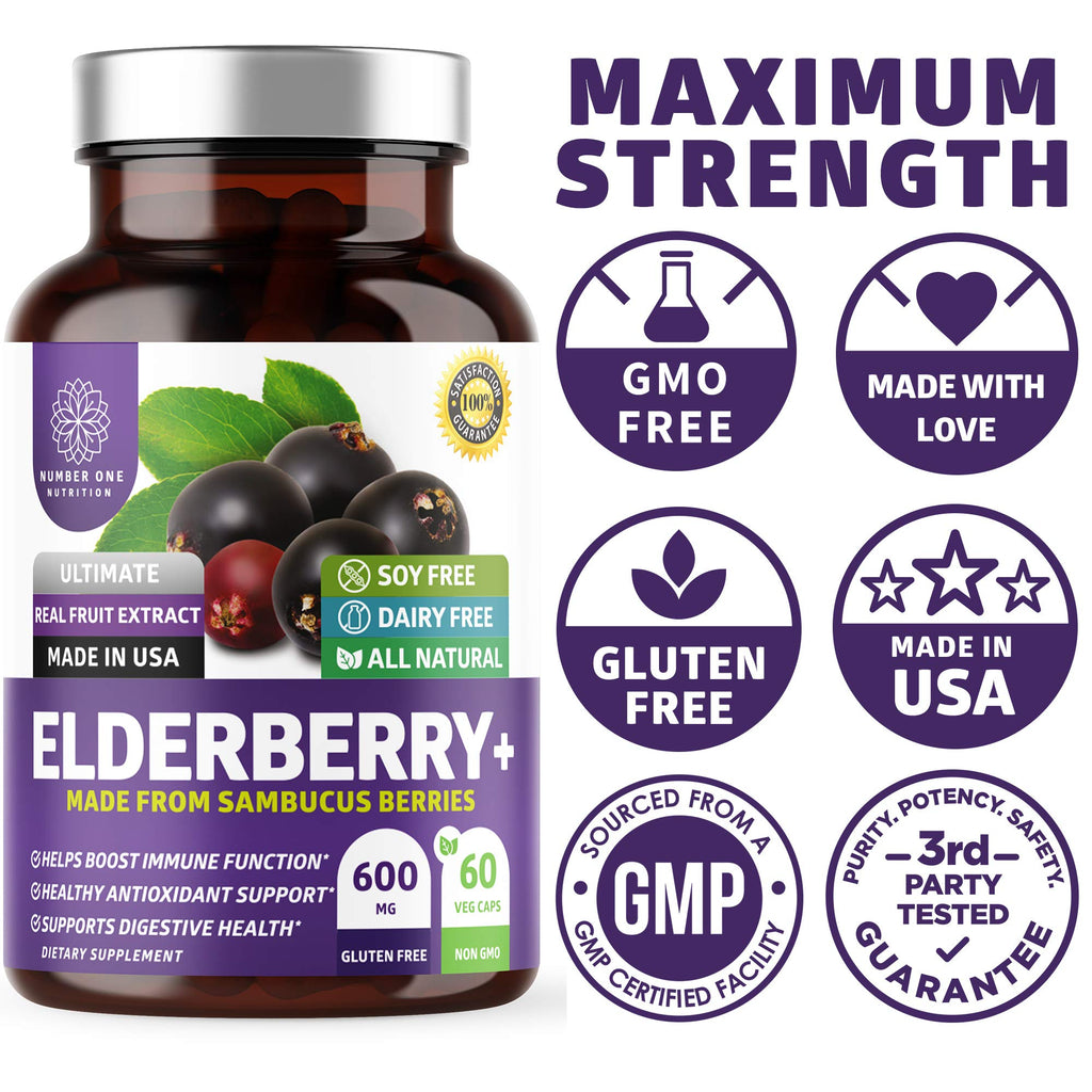 N1N Premium Black Elderberry Capsules for Adults [Max Strength] Pure and Potent Elderberry from Sambucus Nigra to Support Immunity & Skin Health, Non-GMO, Gluten Free, 60 Veg Caps Number One NutritionBuy Supplements Australia