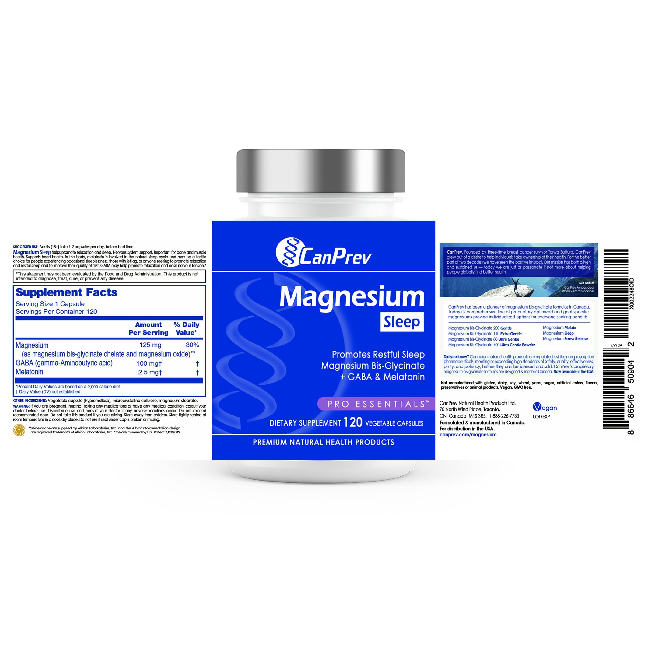 CanPrev Magnesium Bisglycinate Chelated + GABA & Melatonin, 120 Veg Caps, 120-Day Supply, Support Restful Night, Muscle Function, Promote Relaxation & Balanced Sleep-Wake Cycle, Vegan, No GMO & Gluten CanPrevBuy Supplements Australia