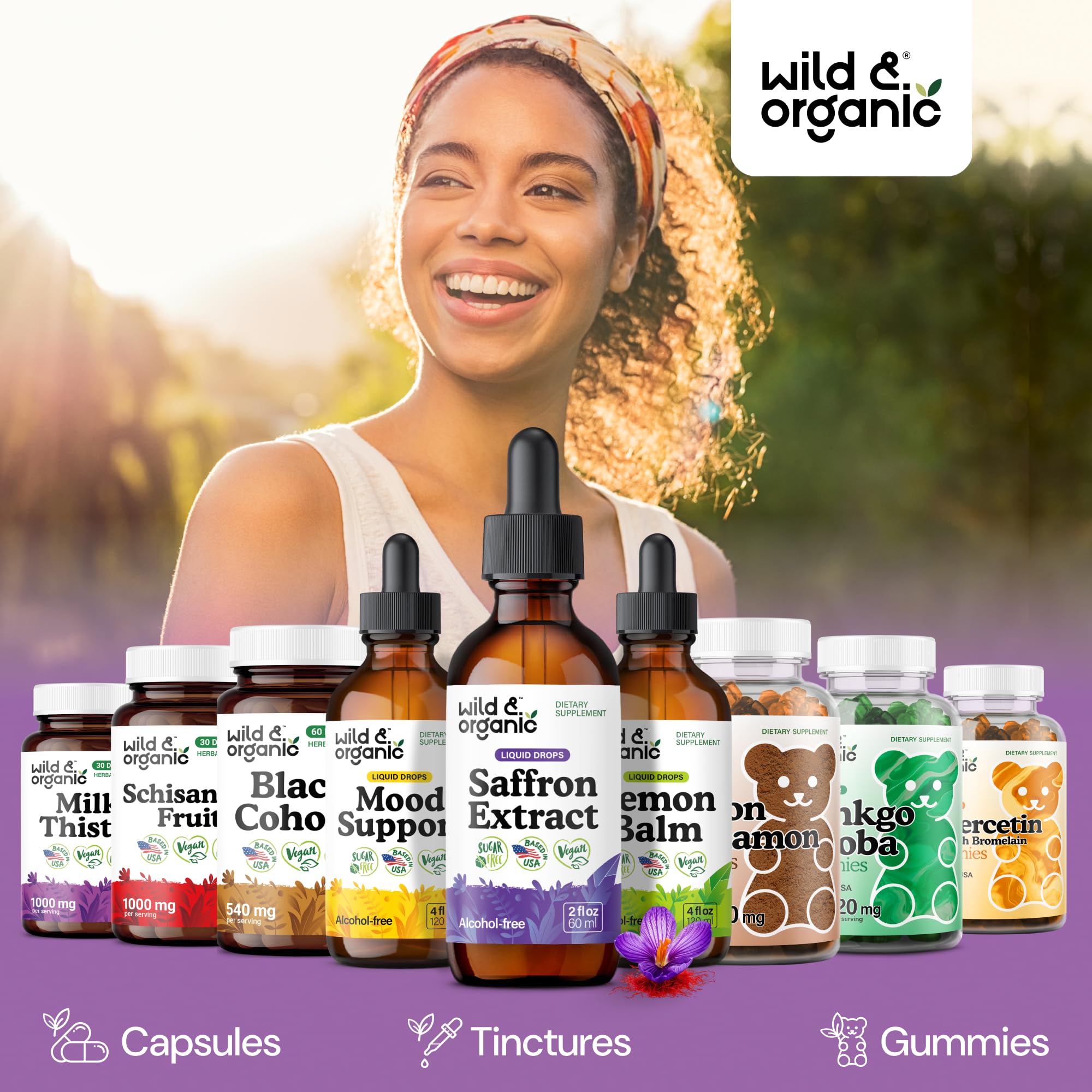 Wild & Organic Saffron Supplements 88.5 mg - Mood, Brain & Vision Support - Liquid Saffron Drops - Add to Tea - Crocus Sativus Herb Extract - Vegan, Sugar & Alcohol-Free Tincture - 2 fl oz Wild & Organic buy supplements Au